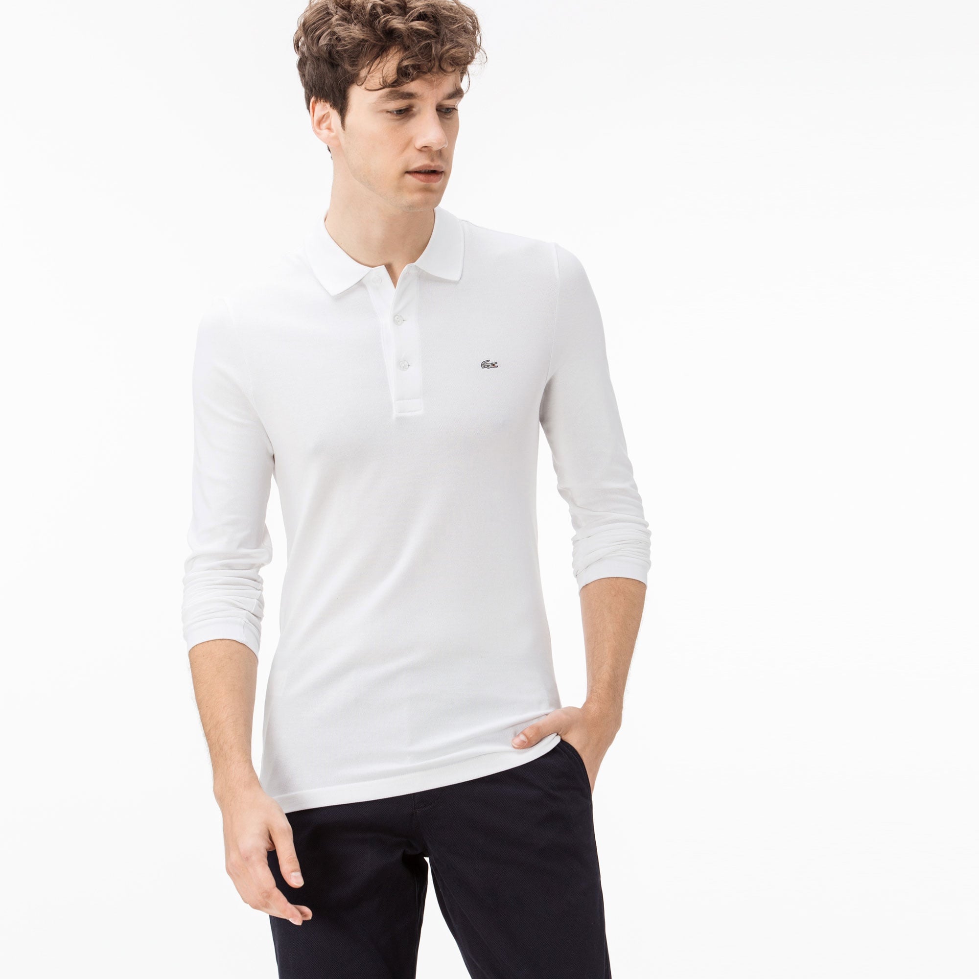 Lacoste Erkek Slim Fit Uzun Kollu Beyaz Polo