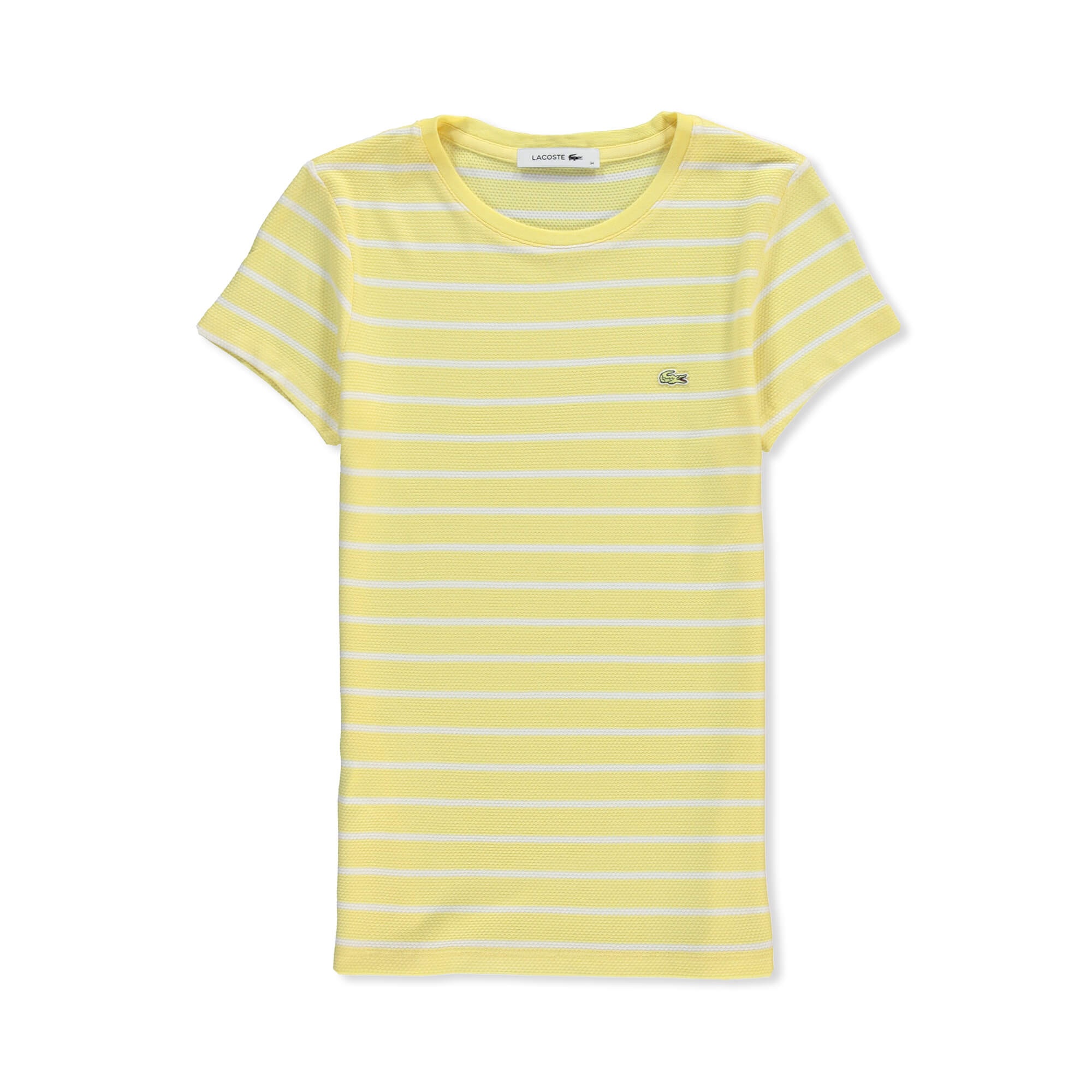 Lacoste Kadın Slim Fit Bisiklet Yaka Çizgili Sarı T-Shirt