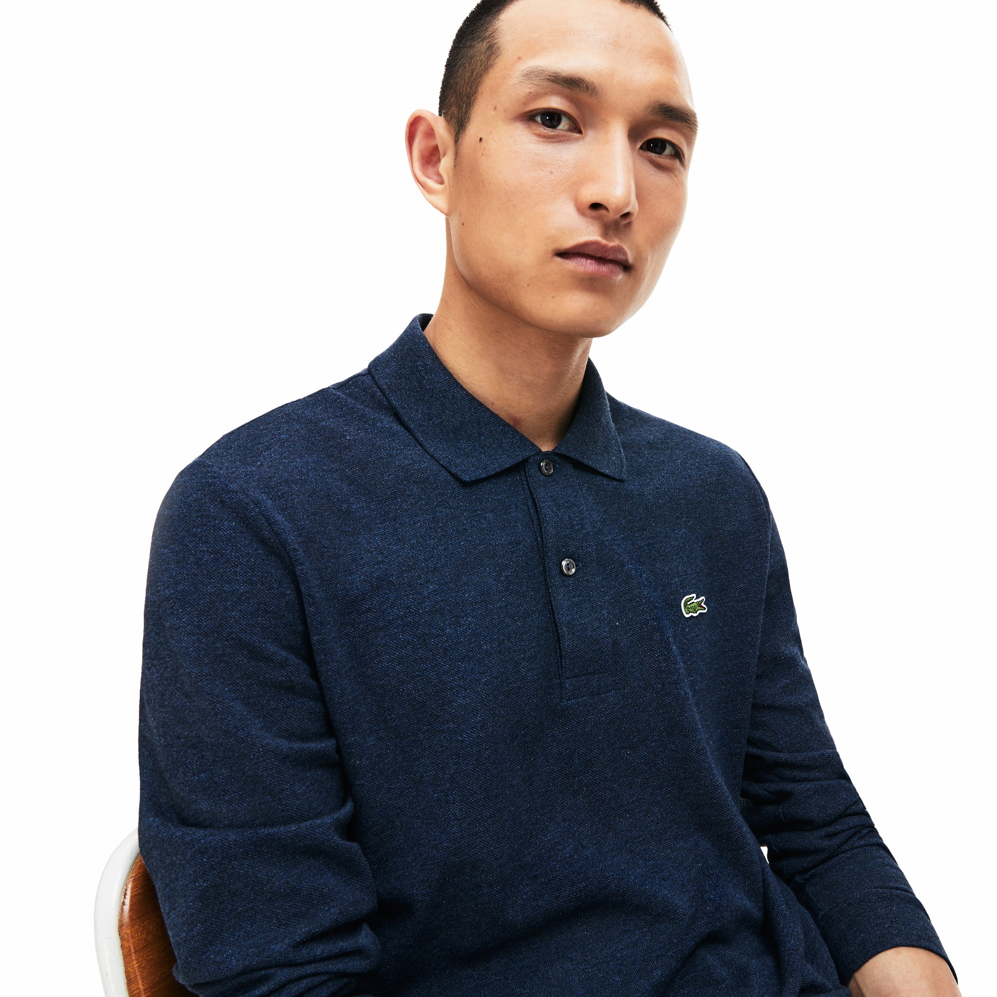 Lacoste Erkek Classic Fit Uzun Kollu Marl L.12.12 Lacivert Polo