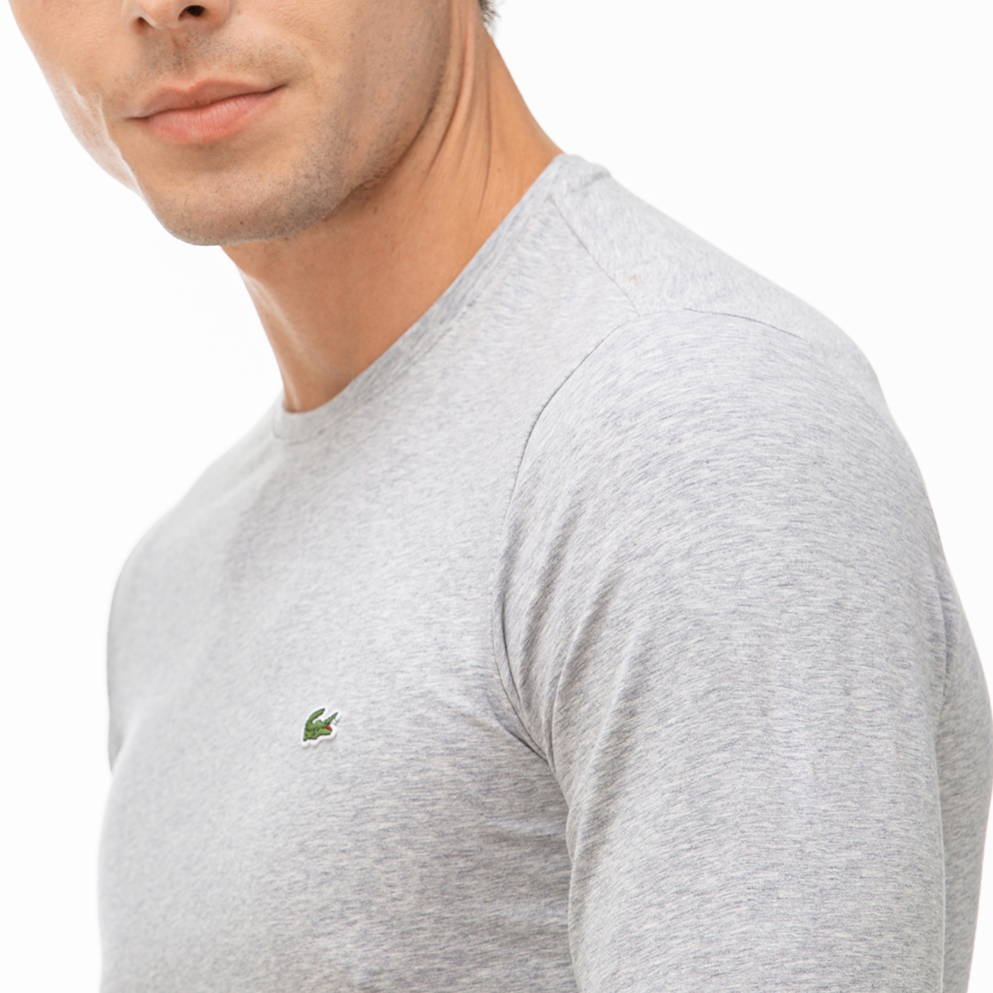 Lacoste Erkek Slim Fit Uzun Kollu Bisiklet Yaka Gri T-Shirt
