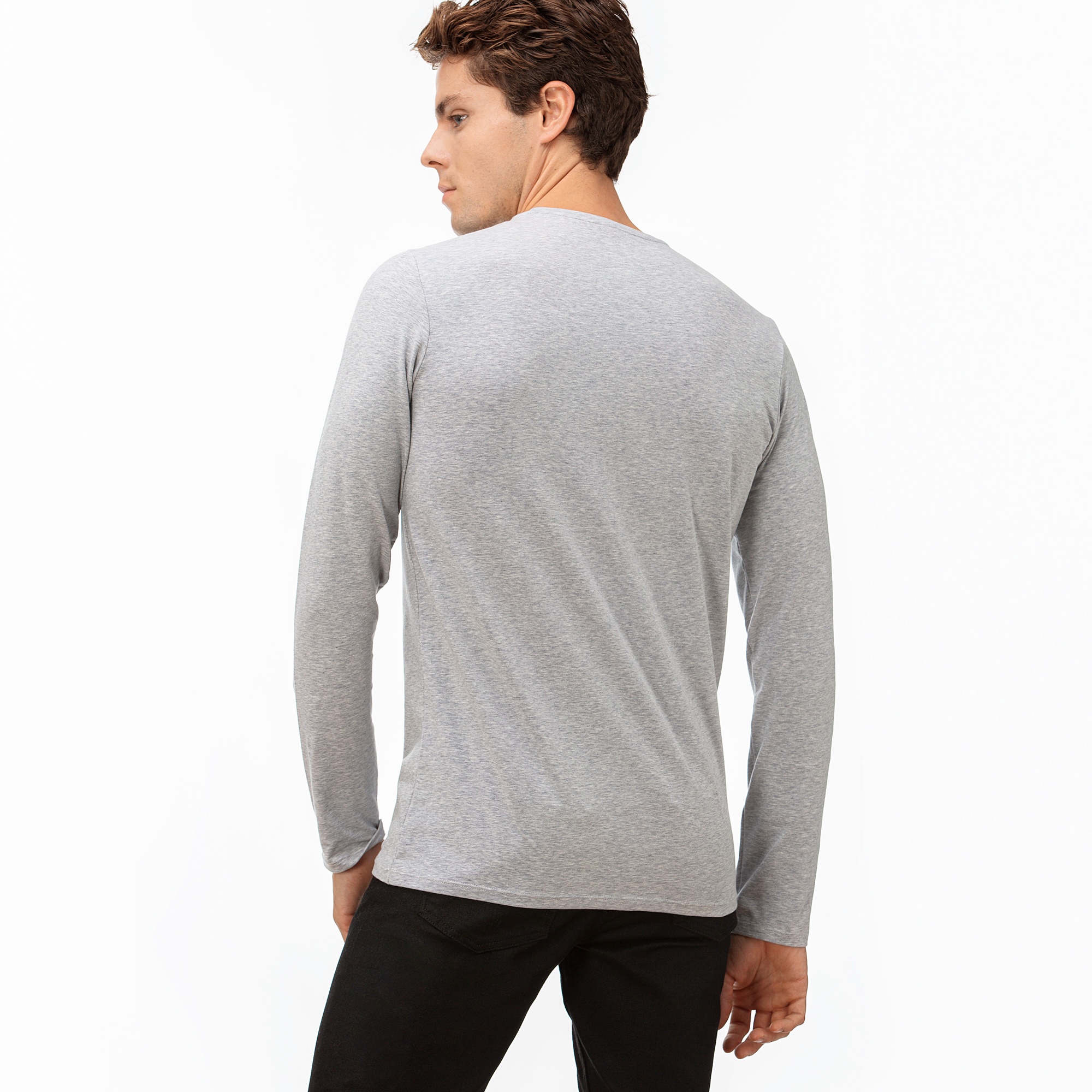 Lacoste Erkek Slim Fit Uzun Kollu Bisiklet Yaka Gri T-Shirt