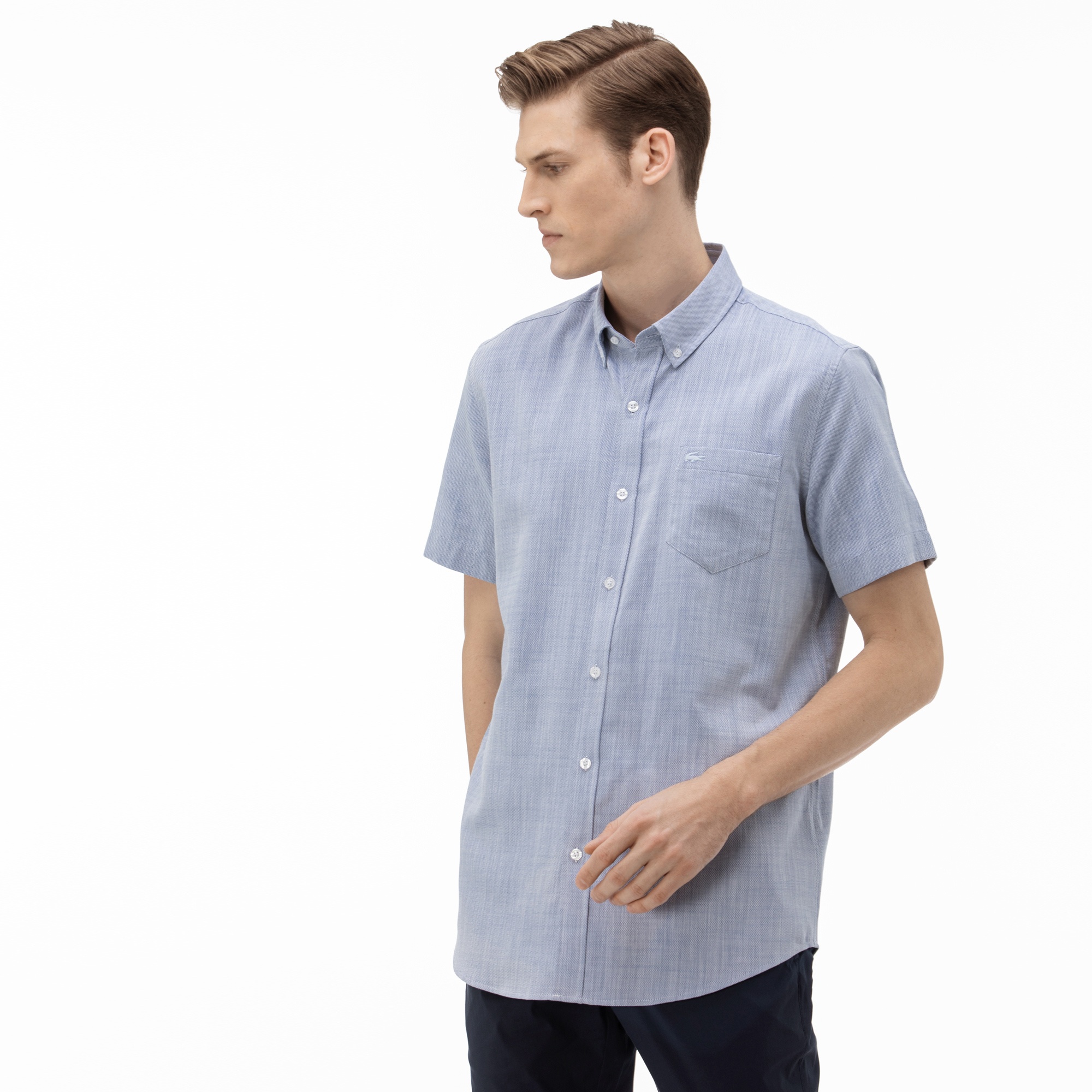 Lacoste Erkek Regular Fit Düğmeli Yaka Kısa Kollu Saks Mavi Gömlek