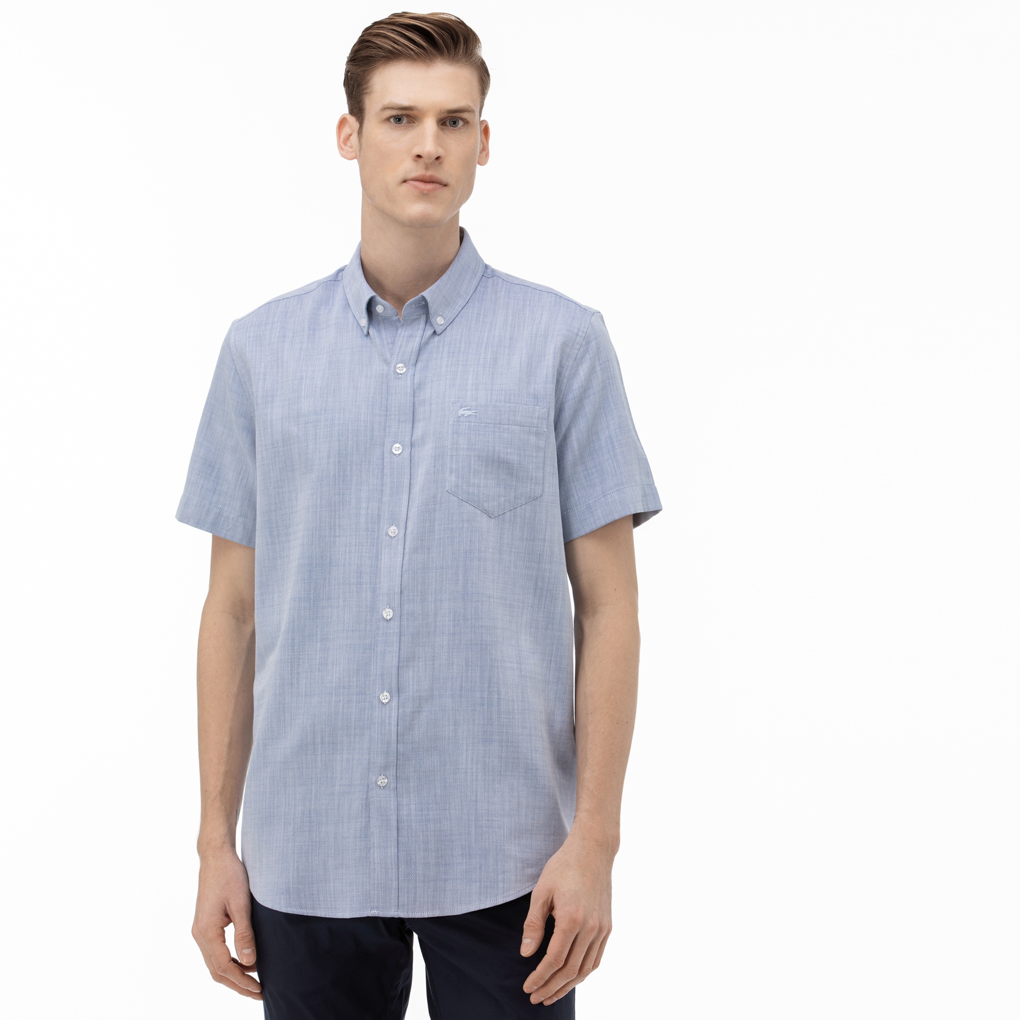 Lacoste Erkek Regular Fit Düğmeli Yaka Kısa Kollu Saks Mavi Gömlek