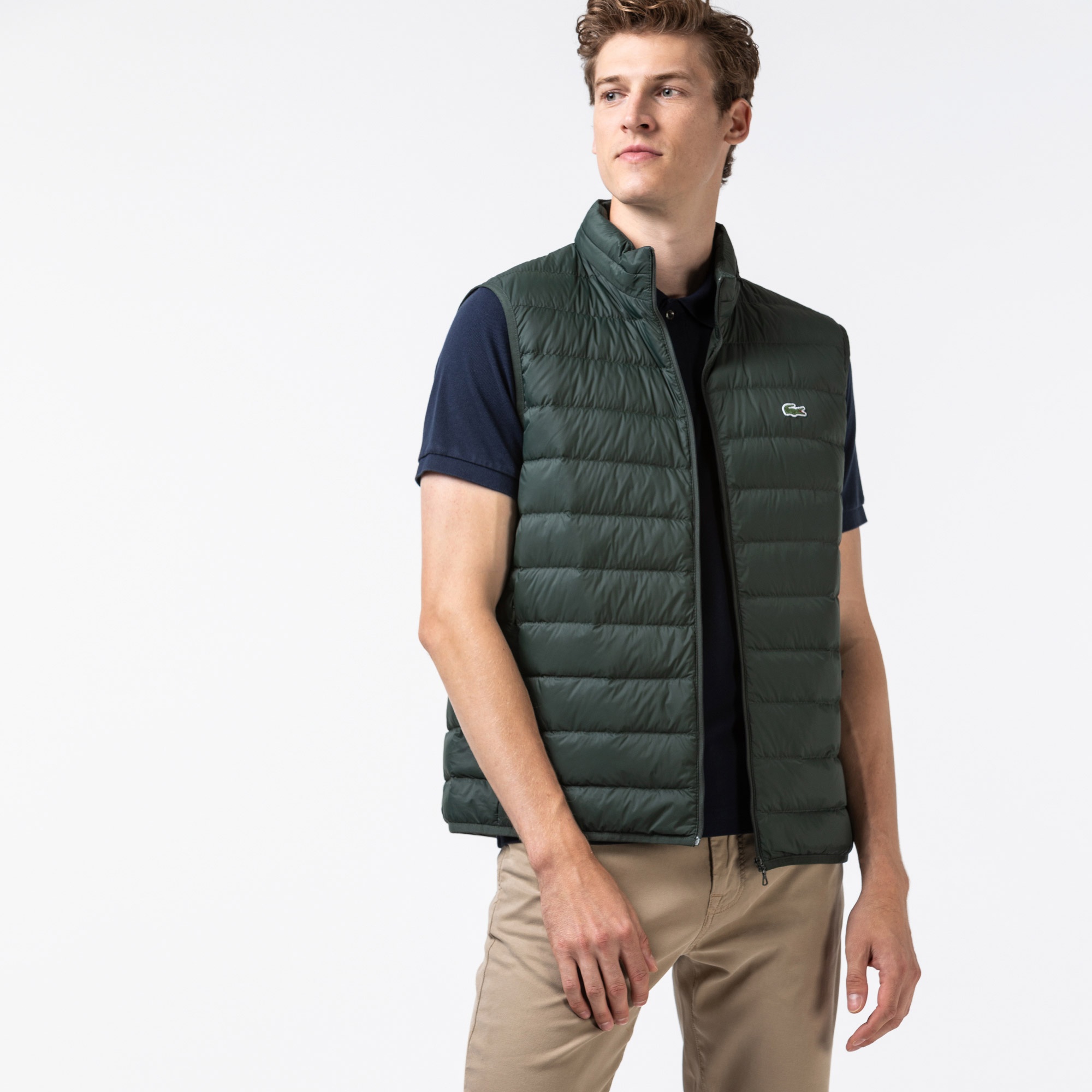 Lacoste Erkek Kapitone Dik Yaka Kolsuz Yeşil Yelek Mont