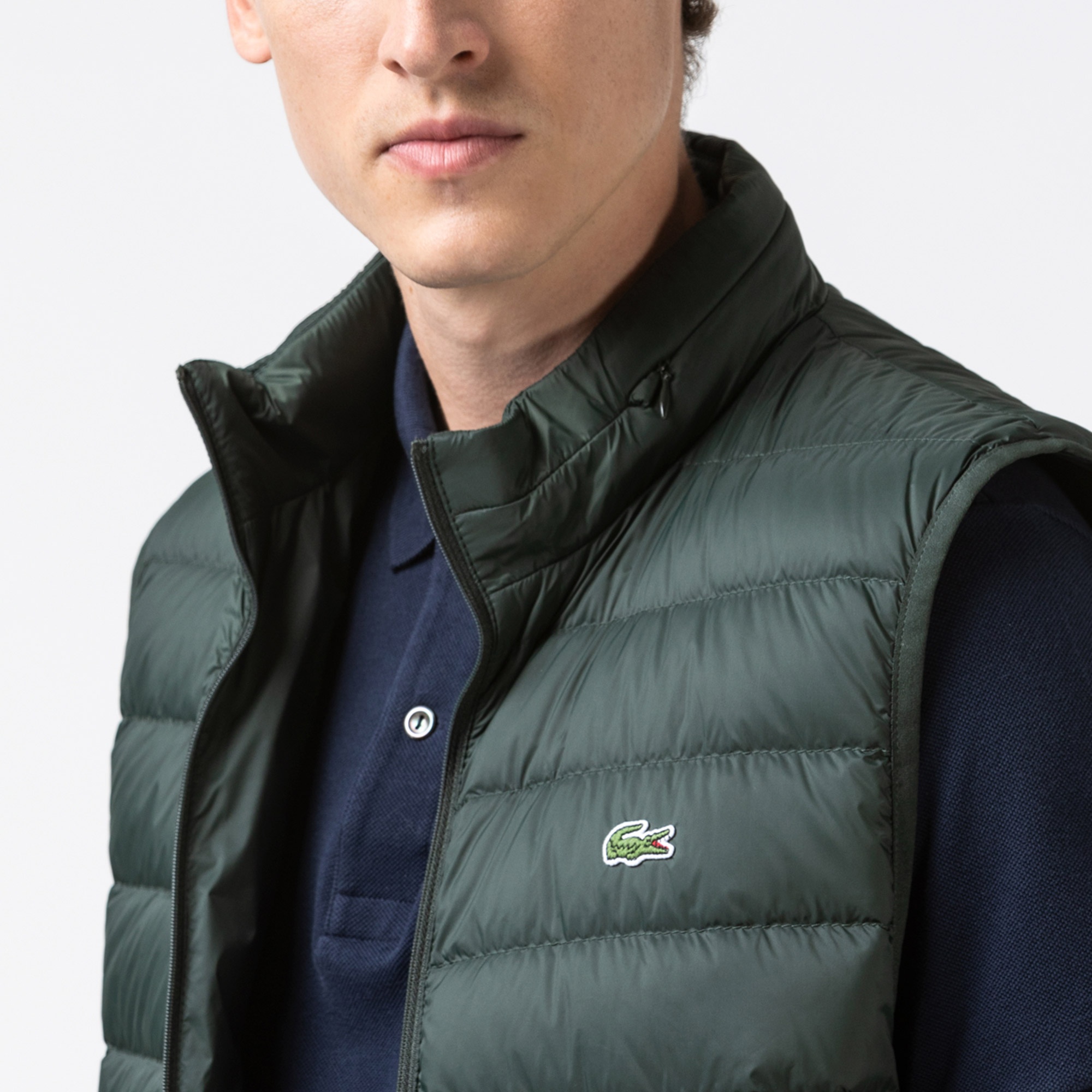 Lacoste Erkek Kapitone Dik Yaka Kolsuz Yeşil Yelek Mont