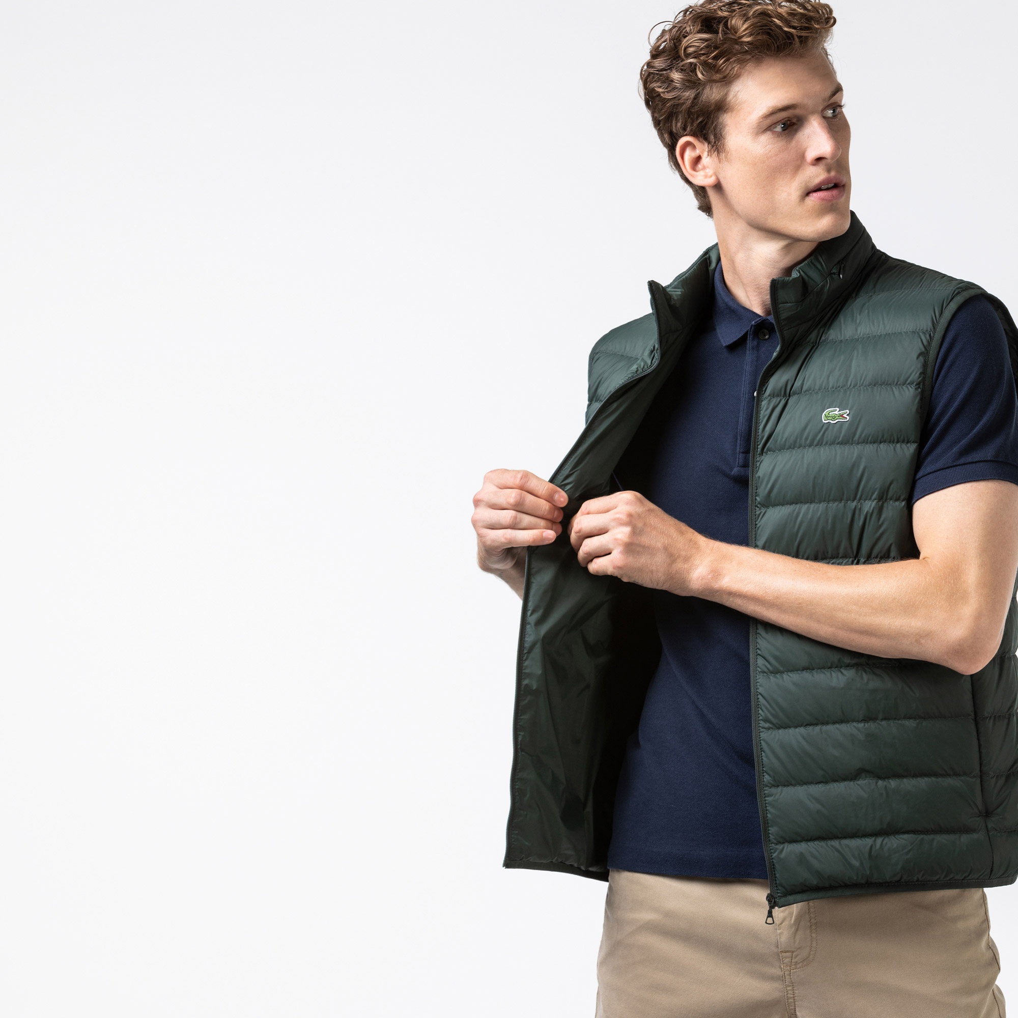 Lacoste Erkek Kapitone Dik Yaka Kolsuz Yeşil Yelek Mont