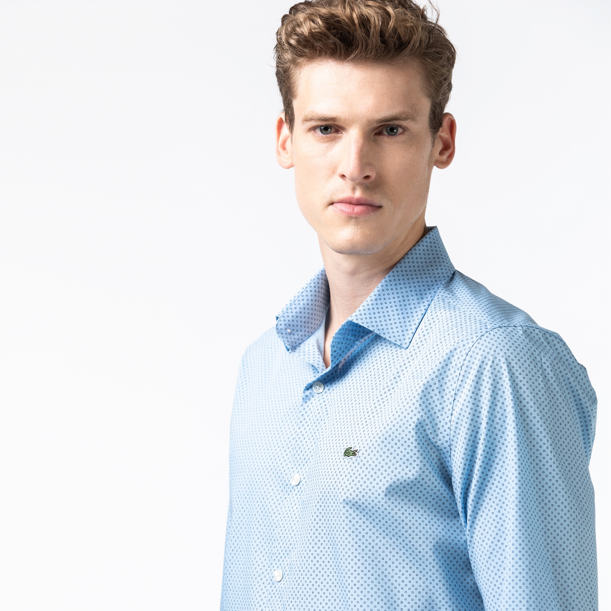 Lacoste Erkek Slim Fit Desenli Mavi Gömlek