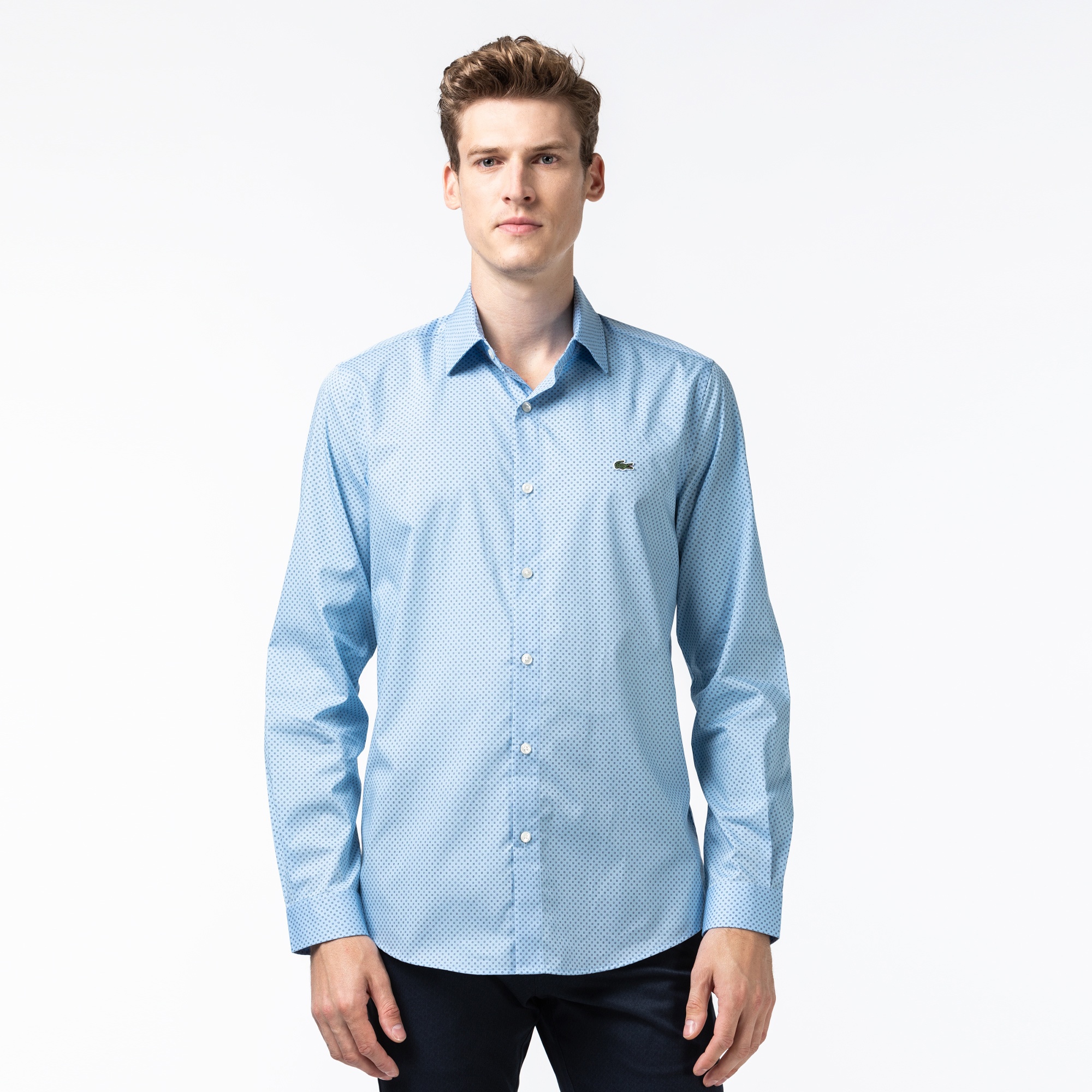 Lacoste Erkek Slim Fit Desenli Mavi Gömlek