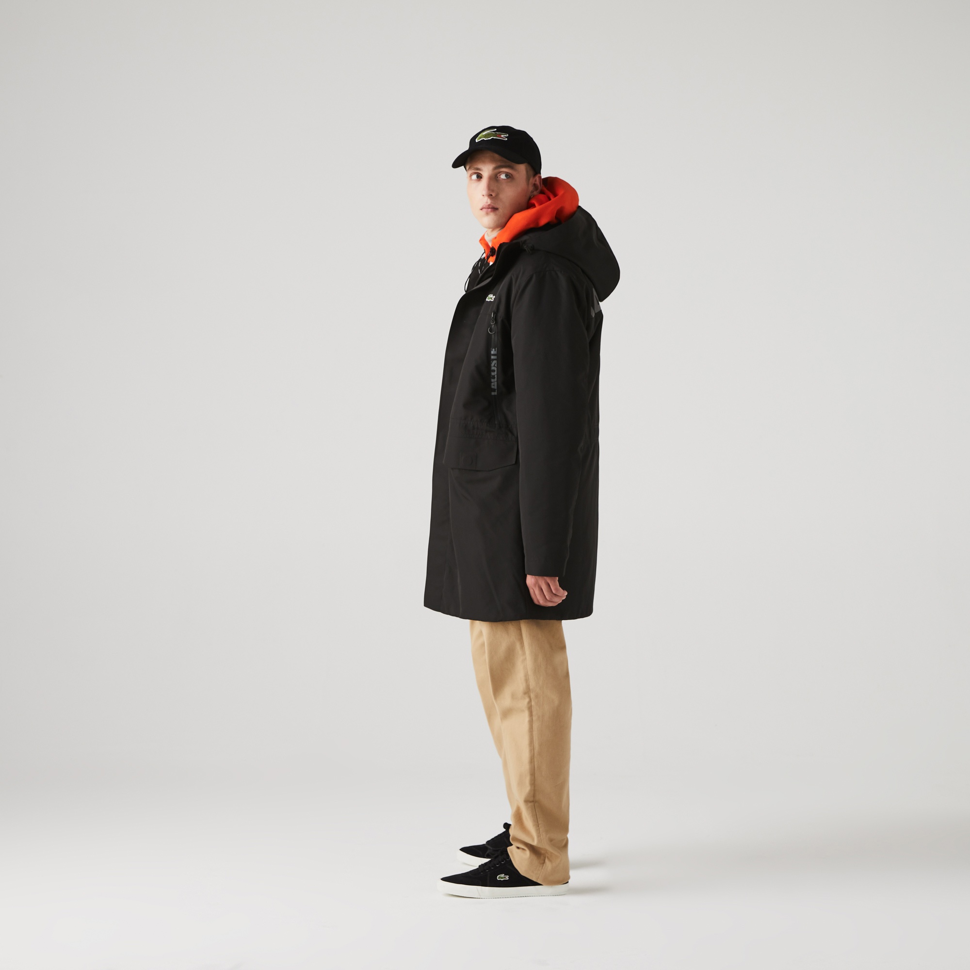 Lacoste Sport Erkek Suya Dayanıklı Baskılı  Kapüşonlu Siyah Mont