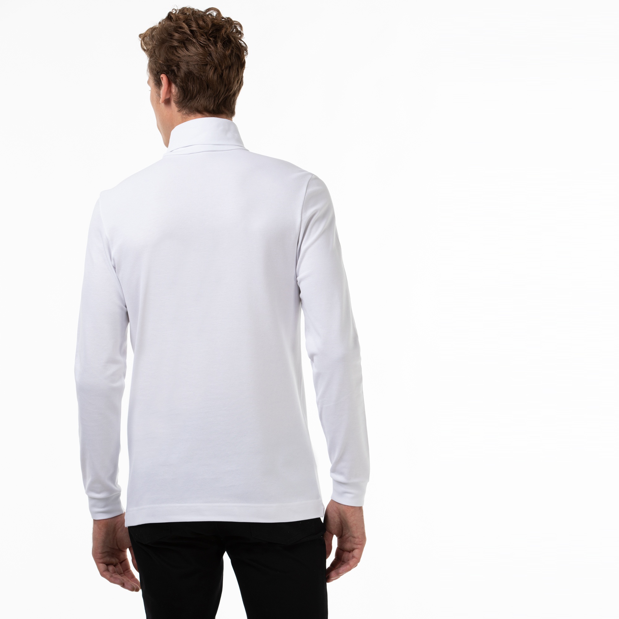 Lacoste Erkek Regular Fit Uzun Kollu Boğazlı Yaka Beyaz T-Shirt