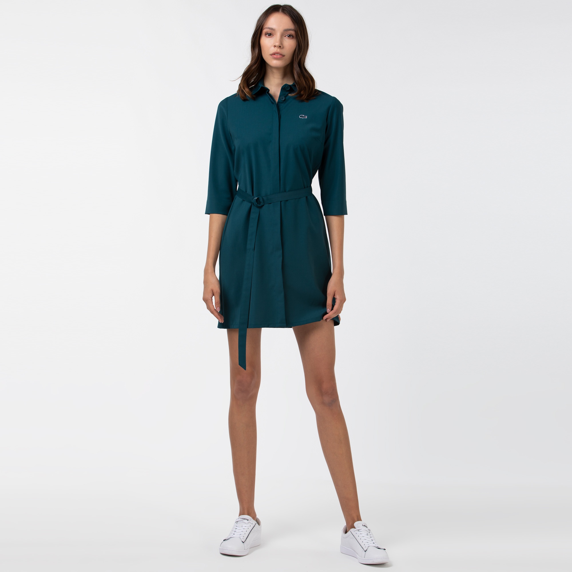 Lacoste Kadın Gömlek Yaka Truvakar Kollu Yeşil Elbise