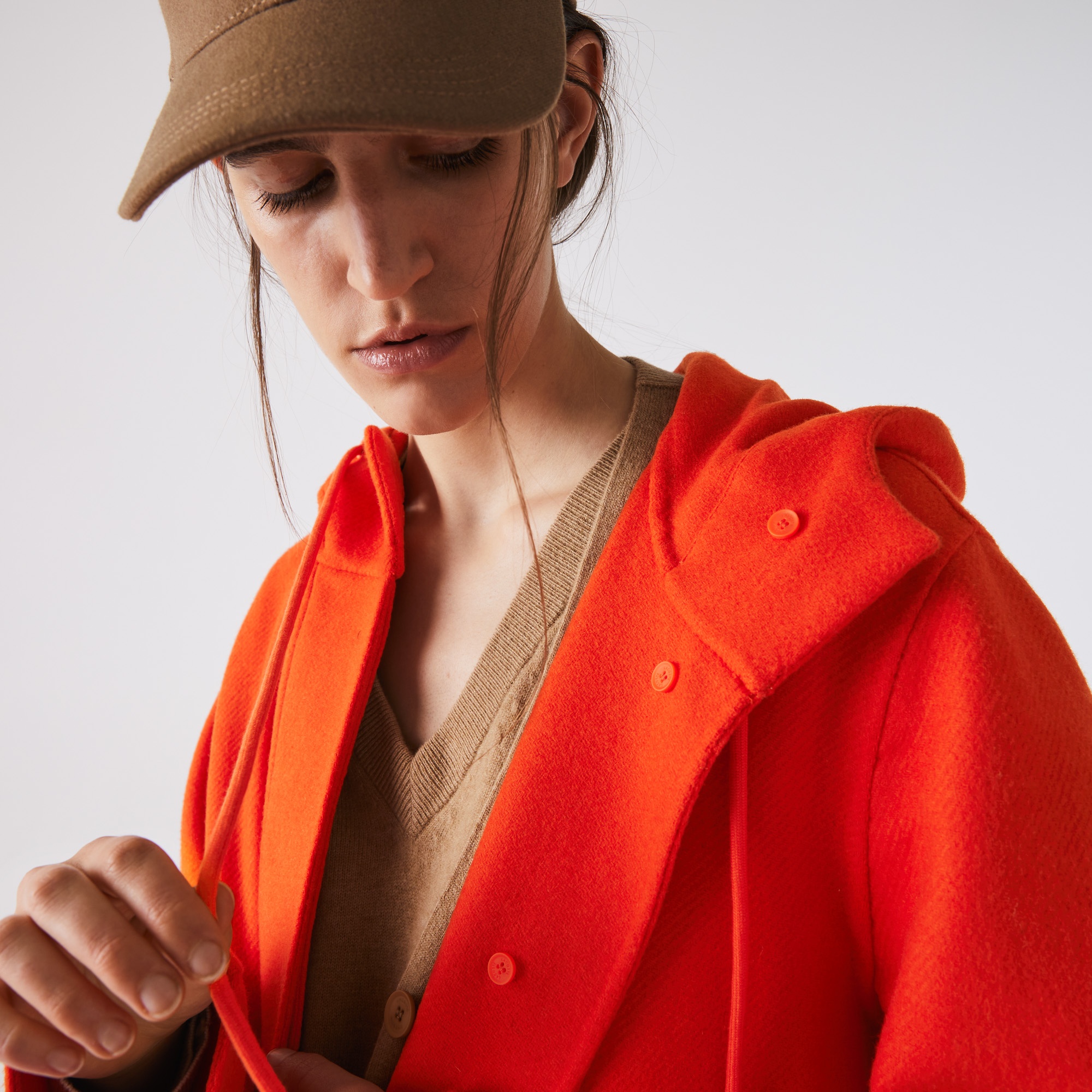 Lacoste Kadın Kapüşonlu Turuncu Kaban