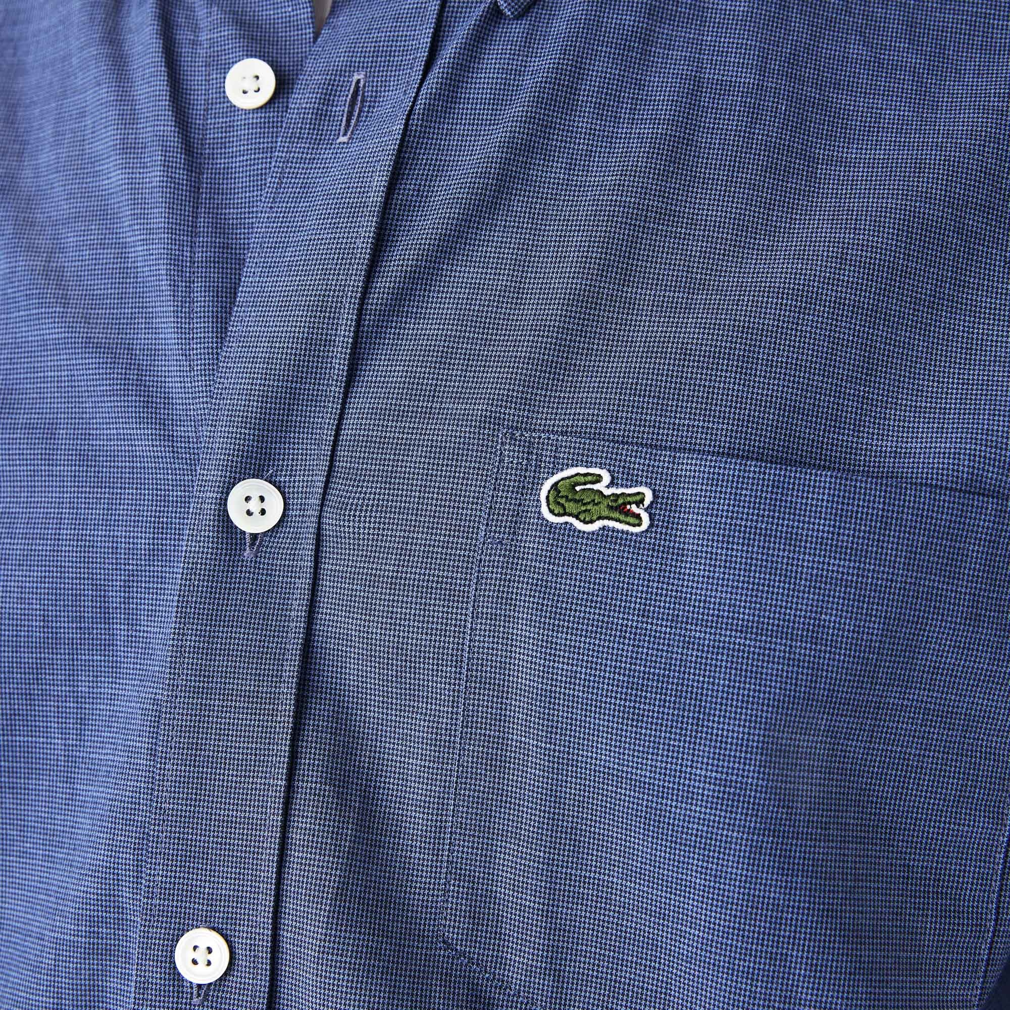 Lacoste Erkek Slim Fit Ekose Desenli Düğmeli Yaka Lacivert Gömlek