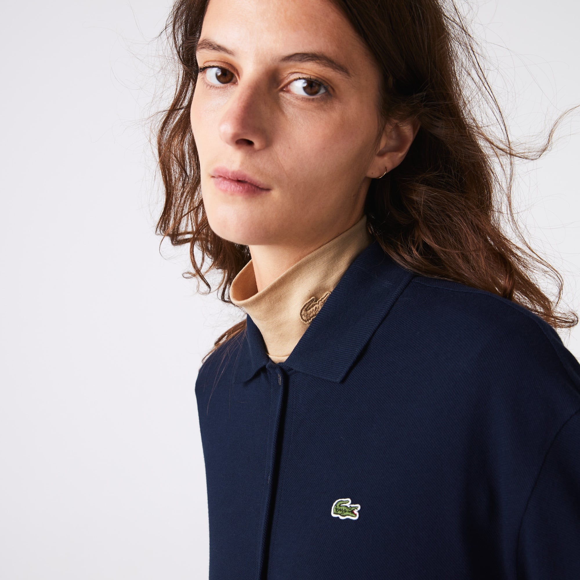 Lacoste Kadın Loose Fit Uzun Kollu Gömlek Yaka Lacivert Elbise