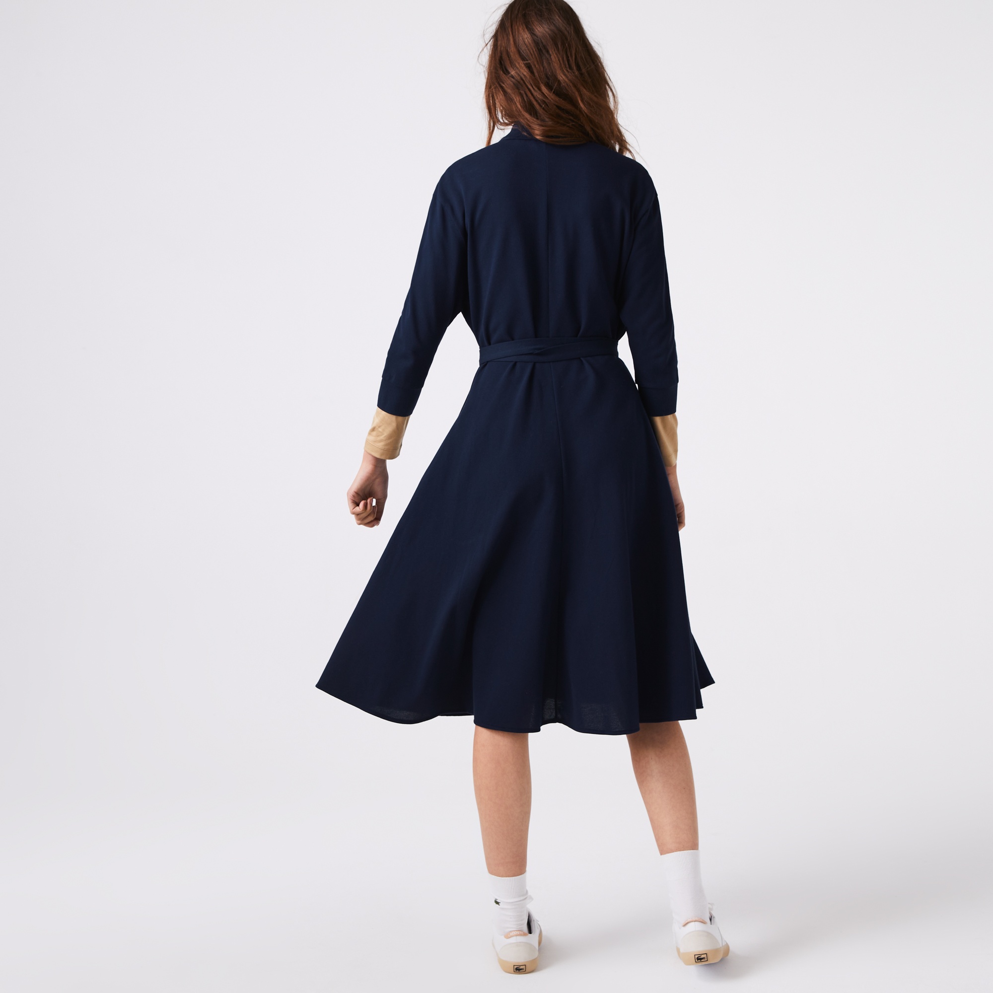 Lacoste Kadın Loose Fit Uzun Kollu Gömlek Yaka Lacivert Elbise