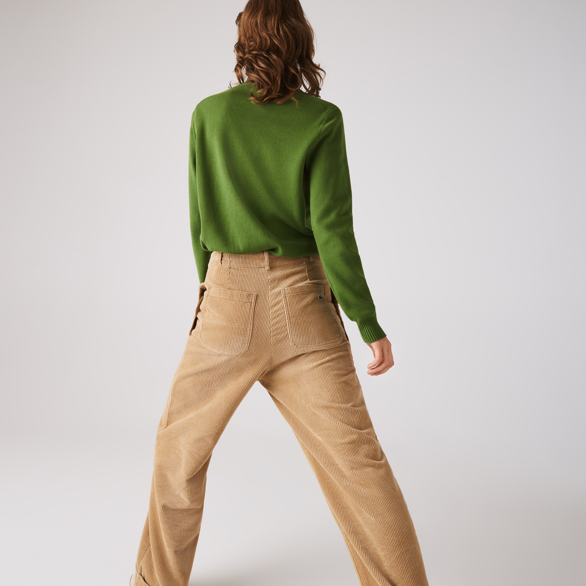 Lacoste Kadın V Yaka Yeşil Triko Kazak