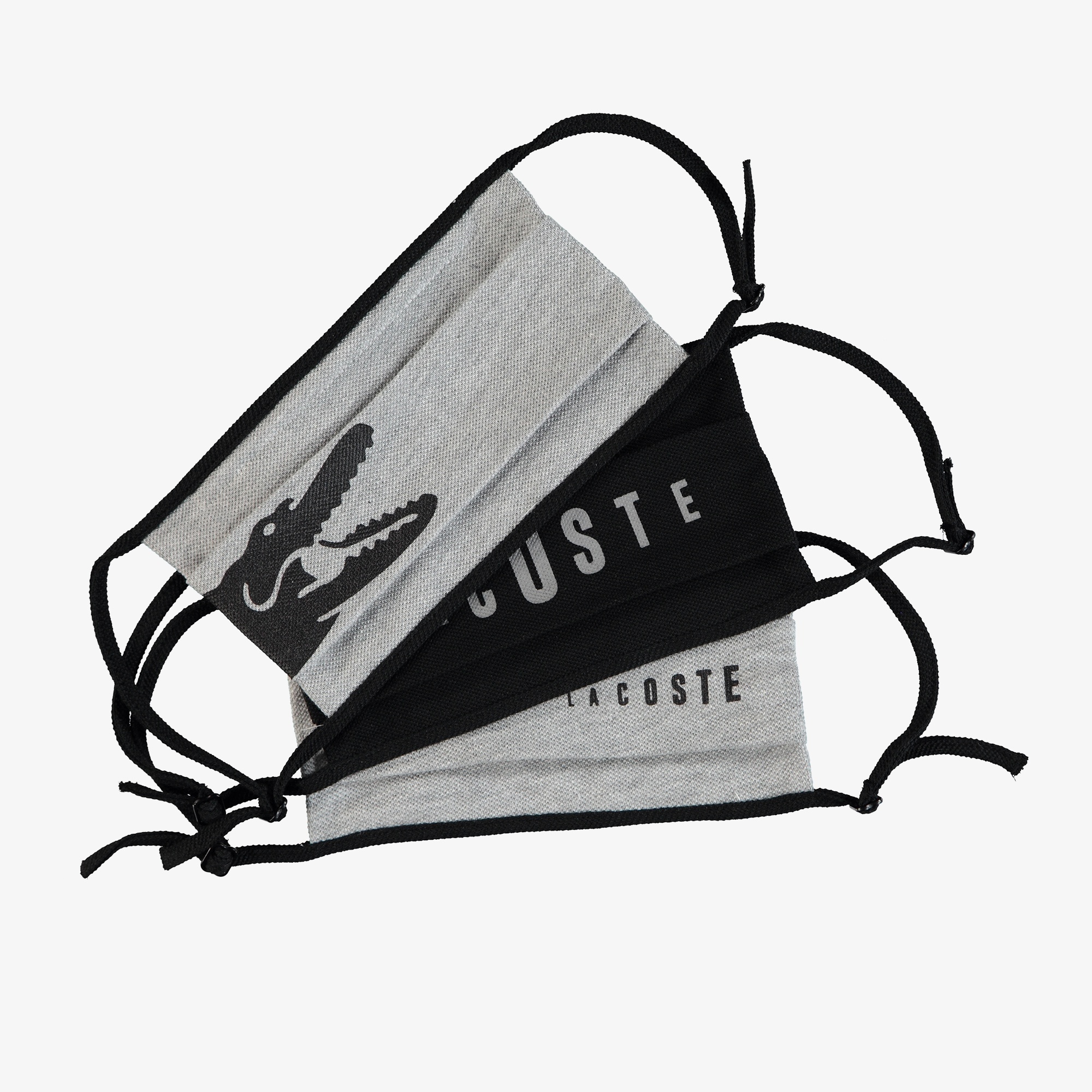 Lacoste Pamuklu Yıkanabilir Gri - Siyah Baskılı 3'lü Maske