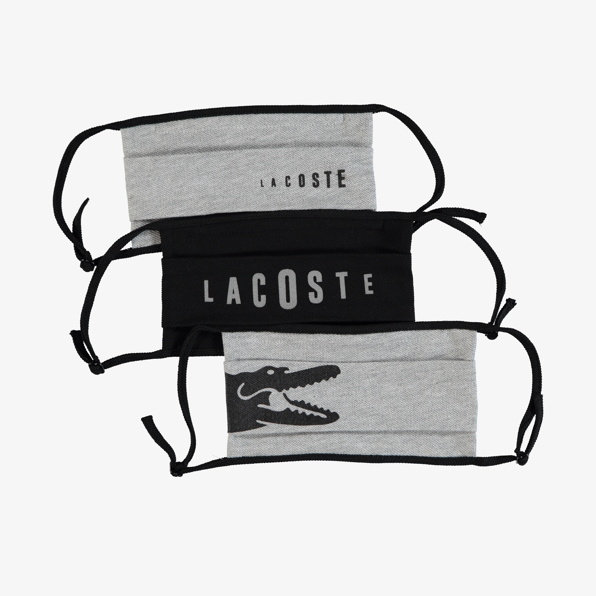 Lacoste Pamuklu Yıkanabilir Gri - Siyah Baskılı 3'lü Maske