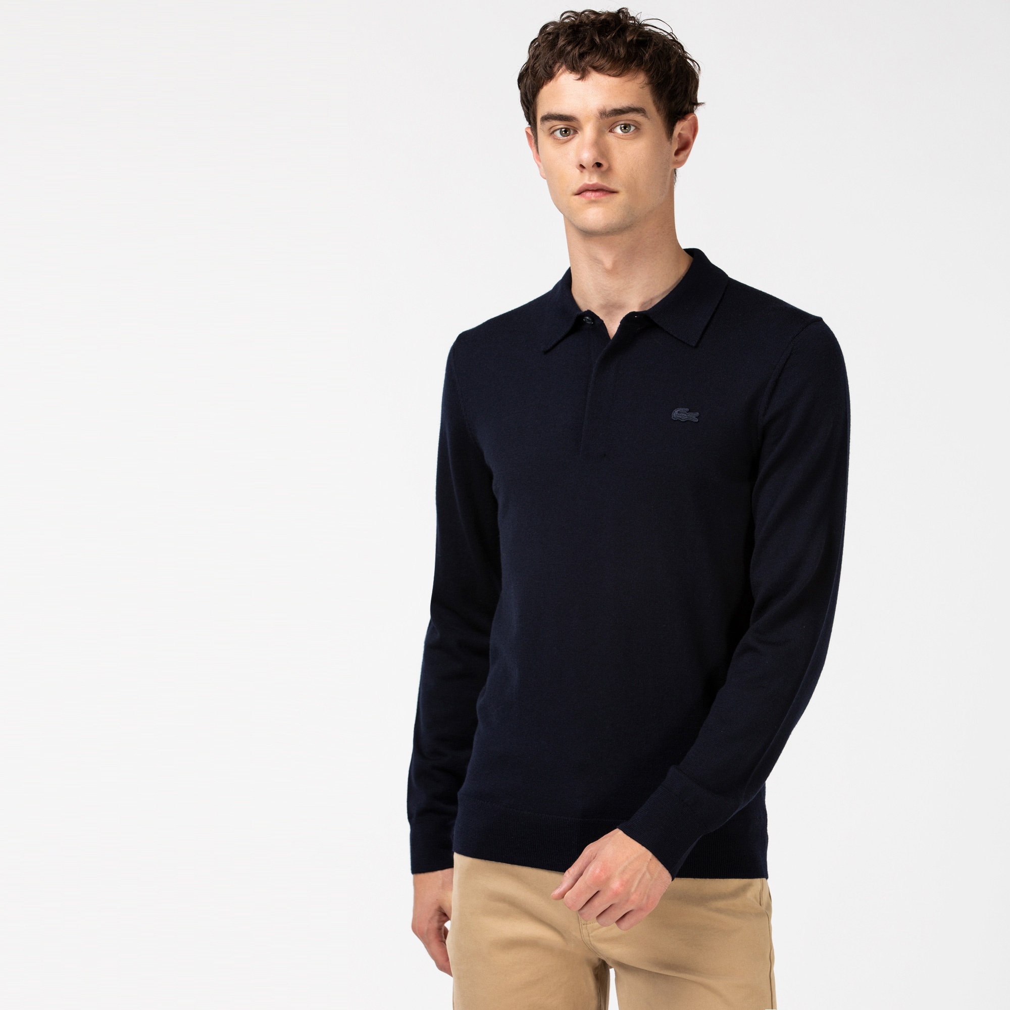 Lacoste Erkek Yün Polo Yaka Lacivert Triko Kazak