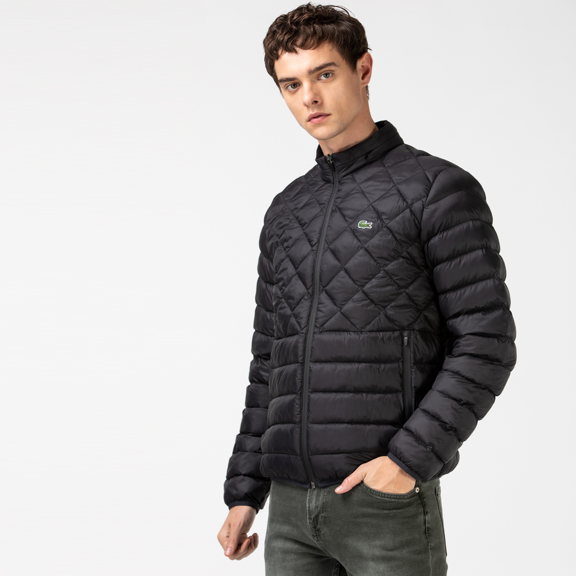 Lacoste Erkek Kapitone Dik Yaka Siyah Mont