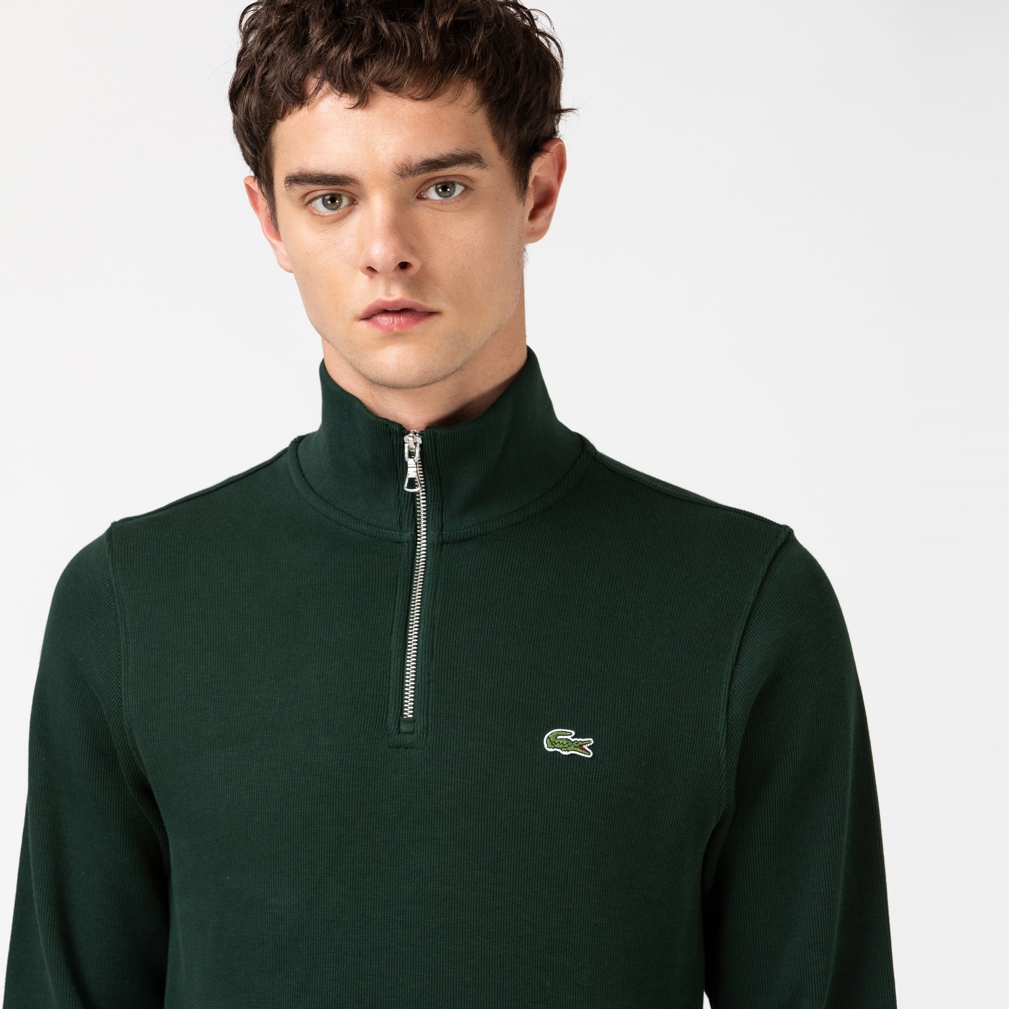 Lacoste Erkek Classic Fit Yarım Fermuarlı Koyu Yeşil Sweatshirt