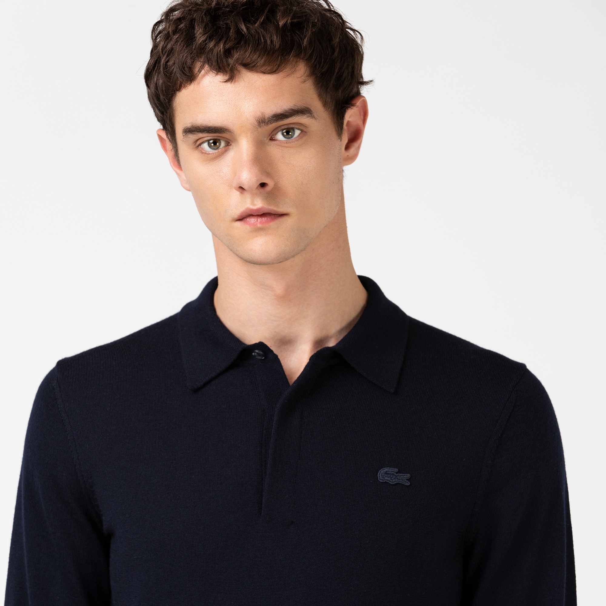 Lacoste Erkek Yün Polo Yaka Lacivert Triko Kazak