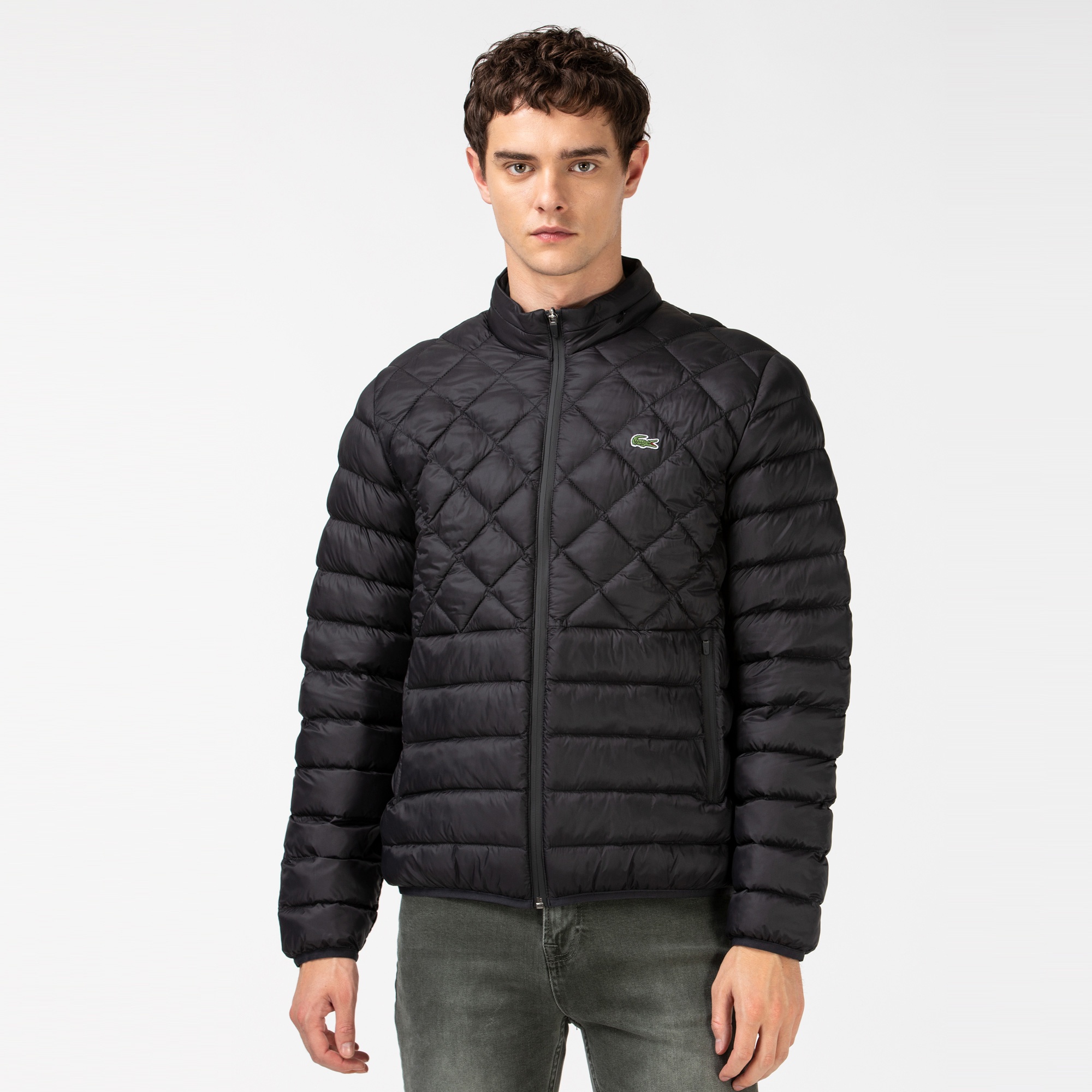 Lacoste Erkek Kapitone Dik Yaka Siyah Mont