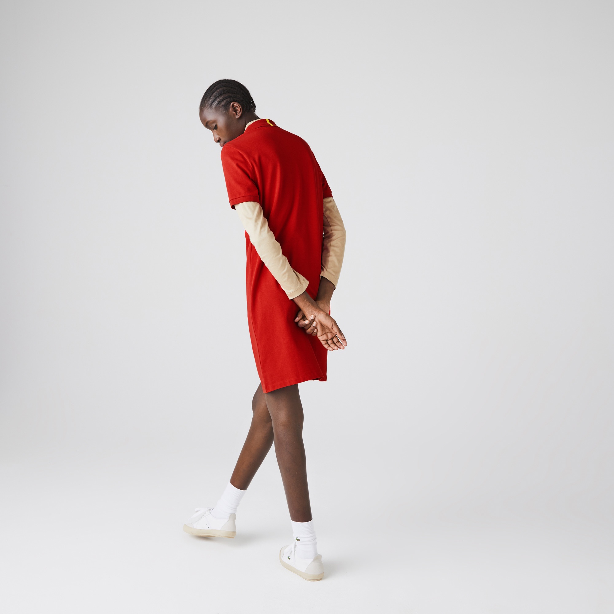 Lacoste x National Geographic Kadın Polo Yaka Kısa Kollu Kırmızı Elbise