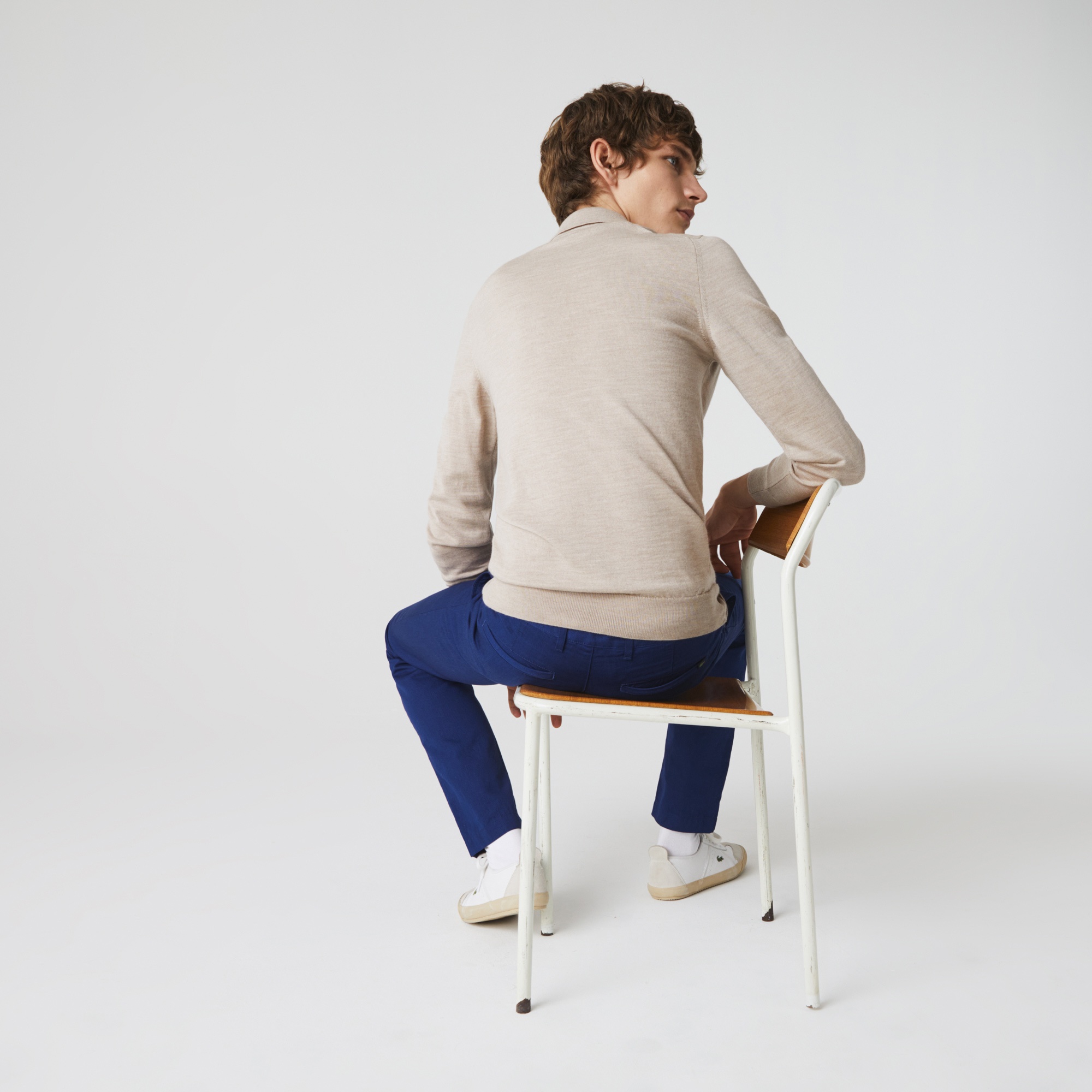 Lacoste Erkek Yün Polo Yaka Bej Triko Kazak