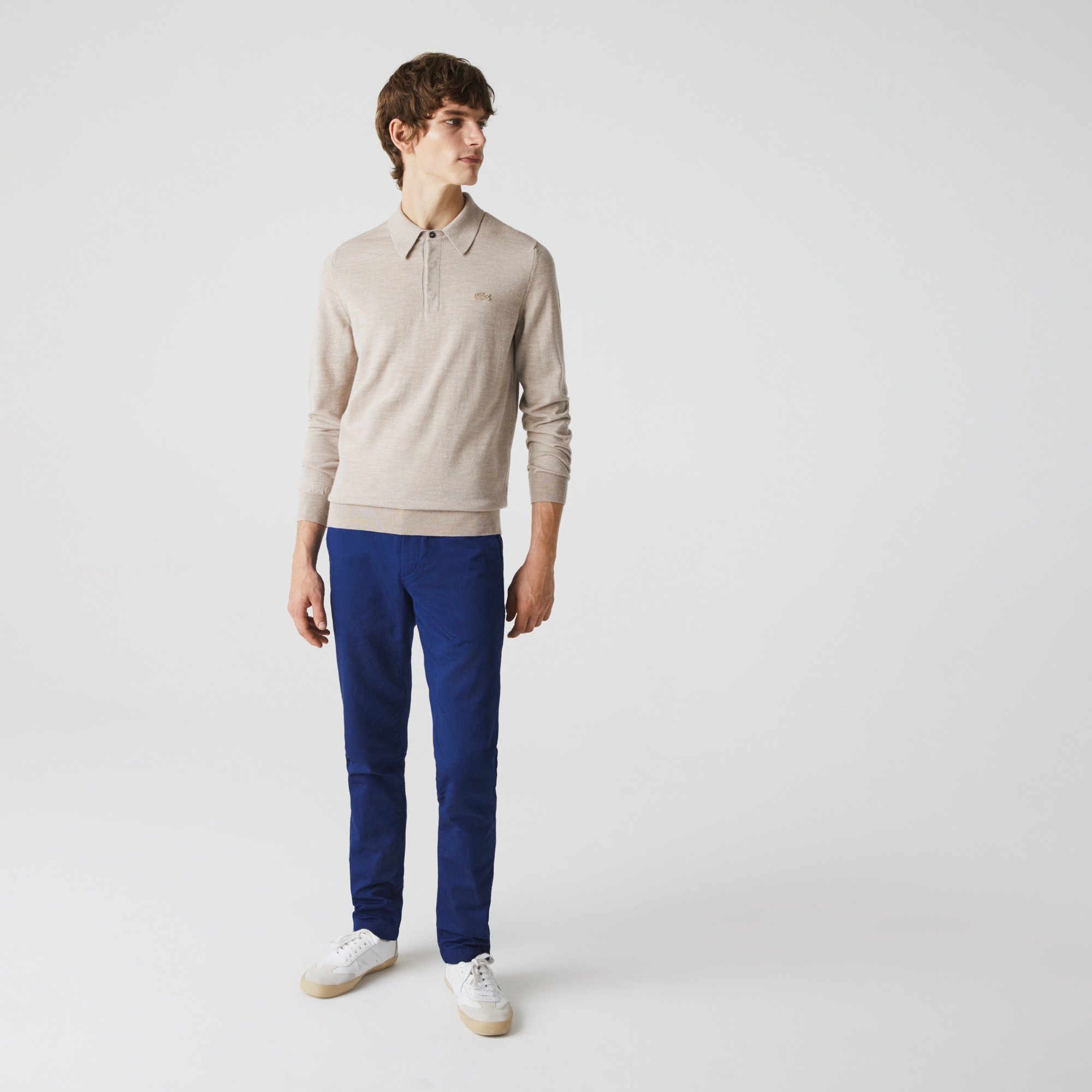 Lacoste Erkek Yün Polo Yaka Bej Triko Kazak