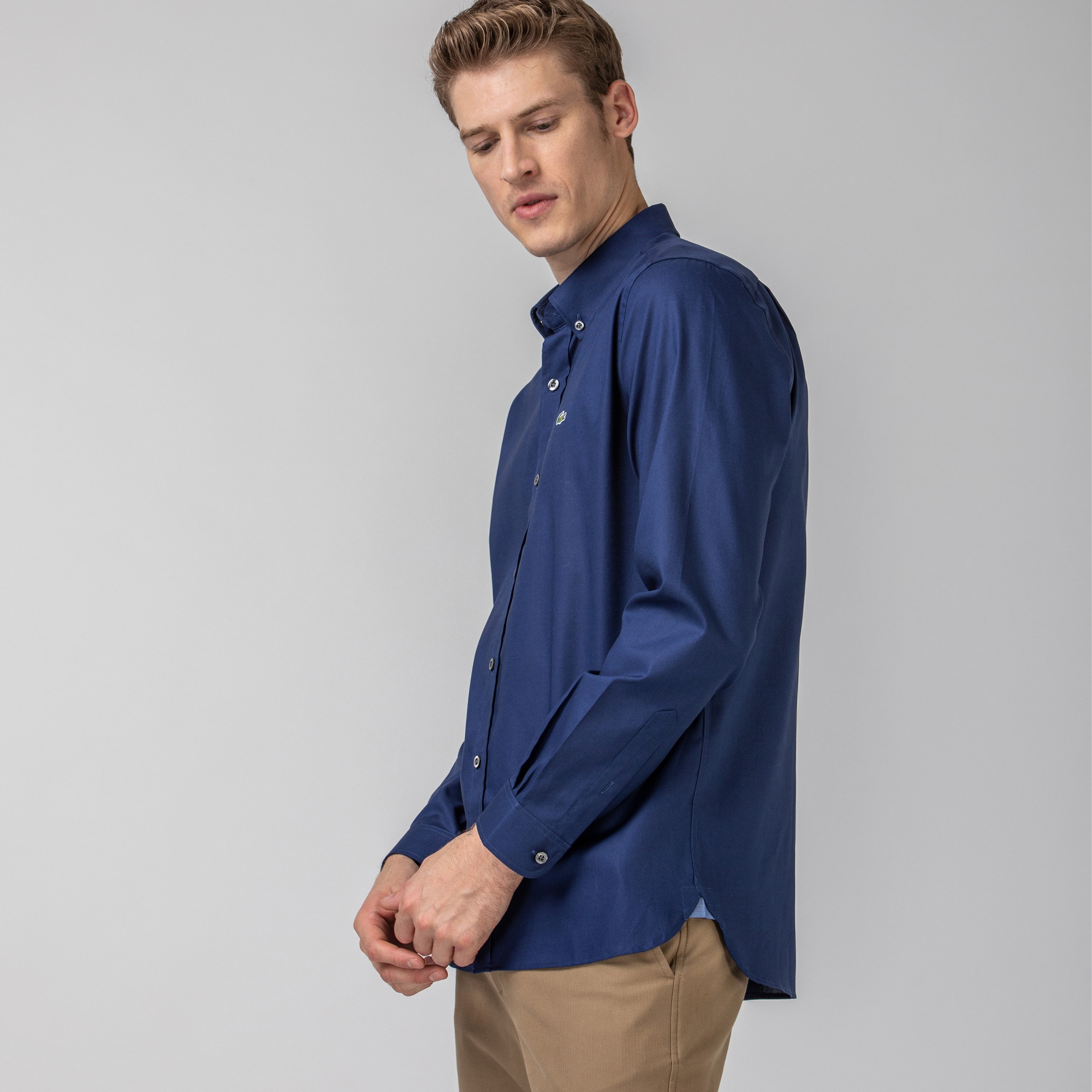 Lacoste Erkek Slim Fit Düğmeli Yaka Lacivert Gömlek