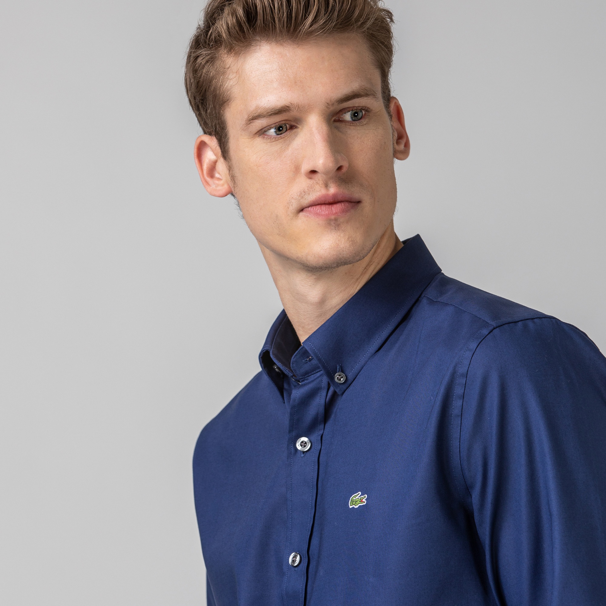 Lacoste Erkek Slim Fit Düğmeli Yaka Lacivert Gömlek