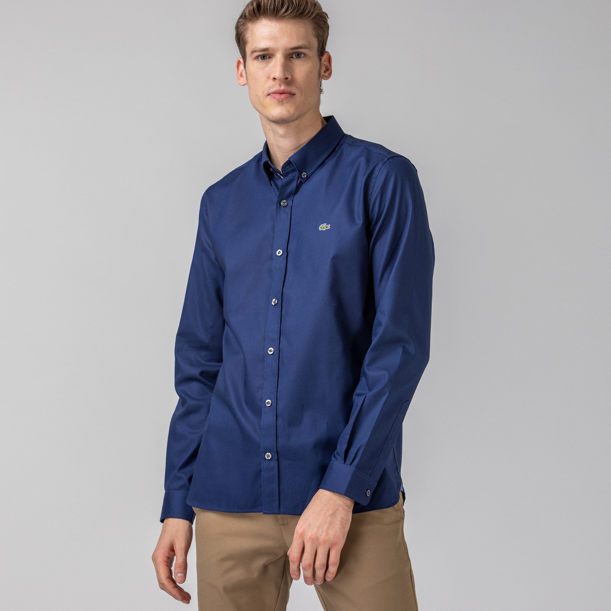Lacoste Erkek Slim Fit Düğmeli Yaka Lacivert Gömlek