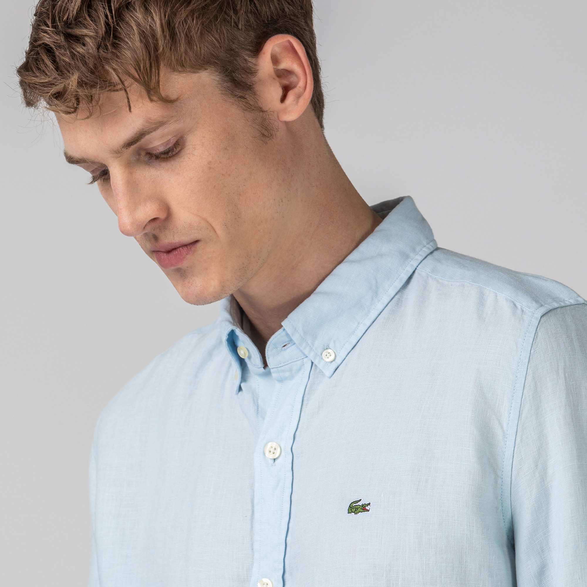 Lacoste Erkek Slim Fit Keten Mavi Gömlek