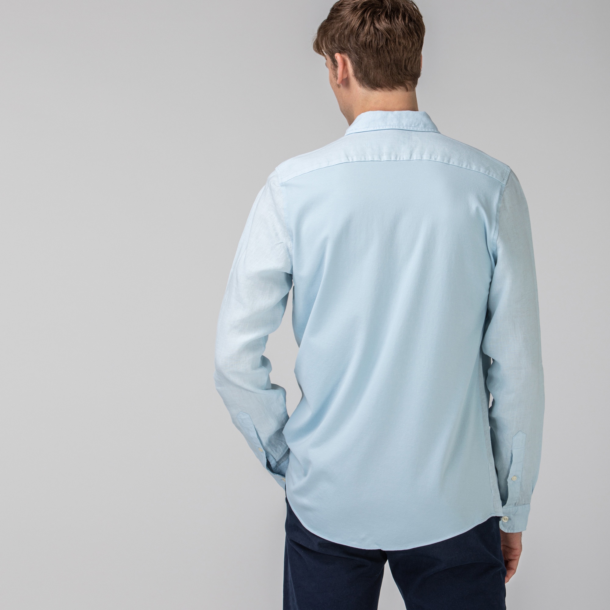 Lacoste Erkek Slim Fit Keten Mavi Gömlek