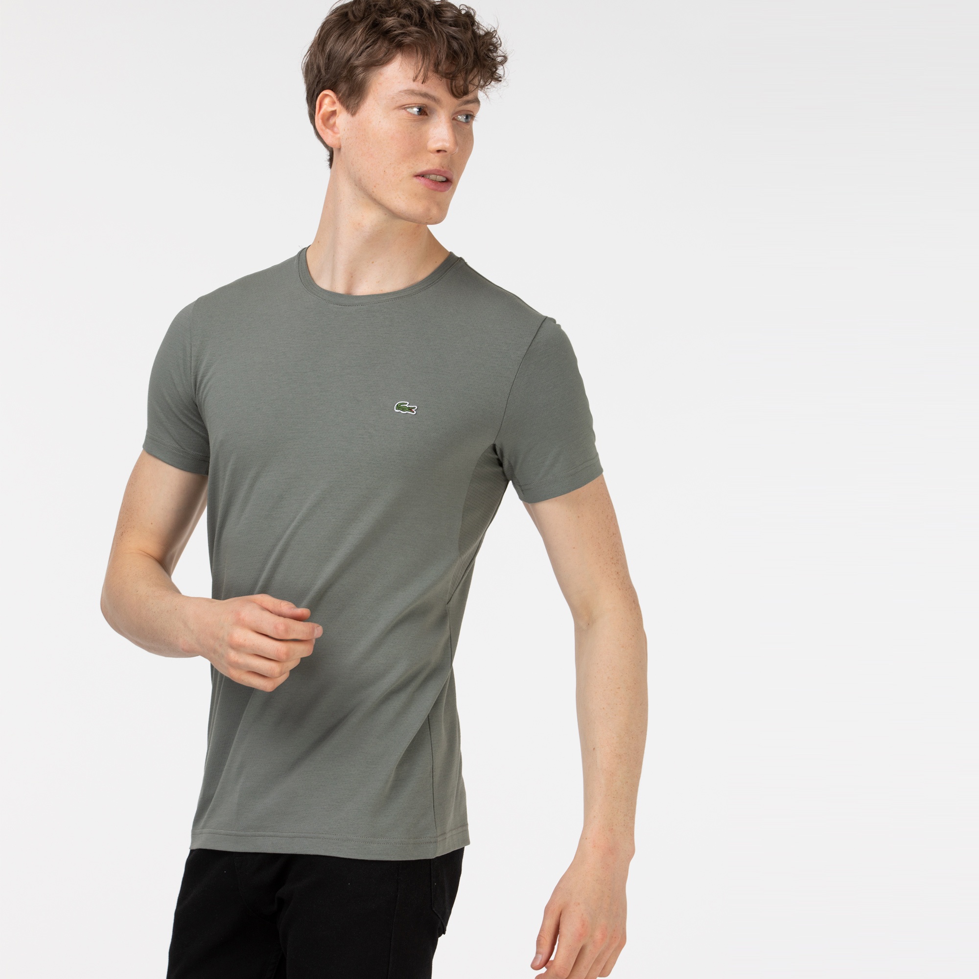 Lacoste Erkek Slim Fit Bisiklet Yaka Haki T-Shirt