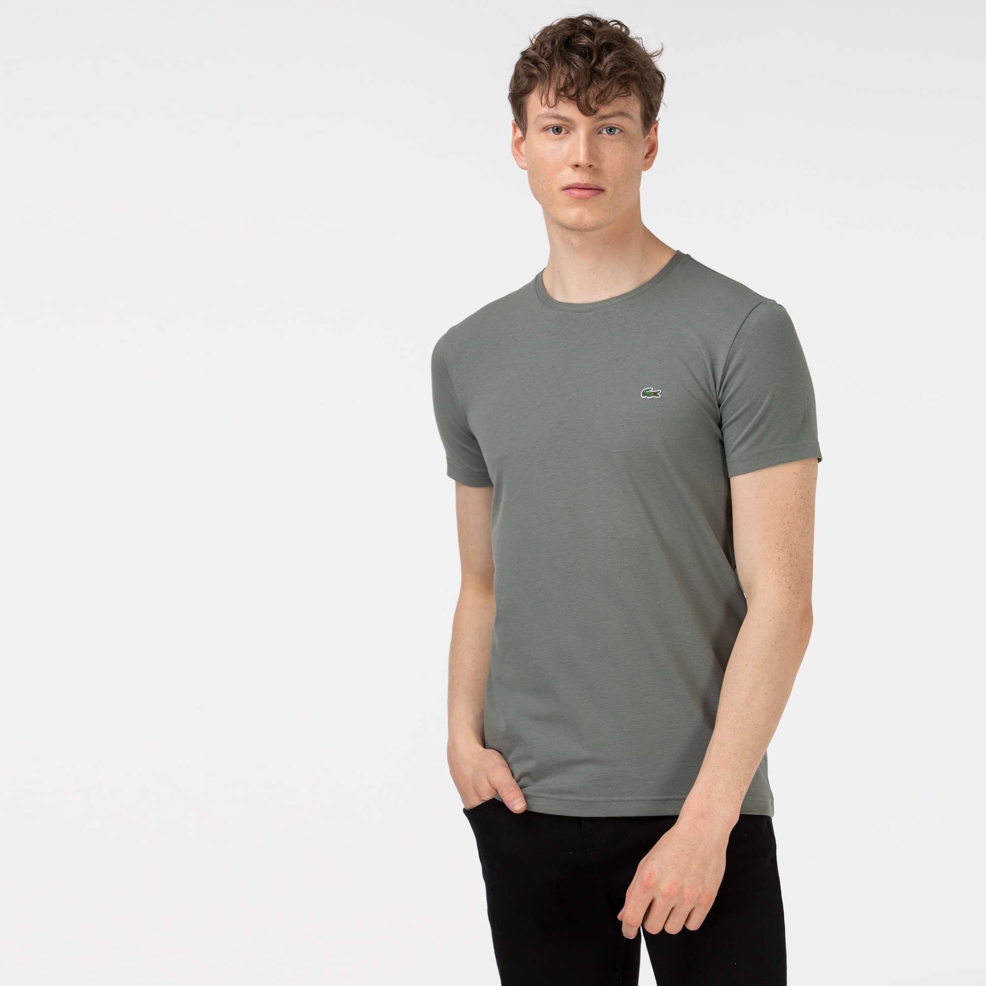 Lacoste Erkek Slim Fit Bisiklet Yaka Haki T-Shirt