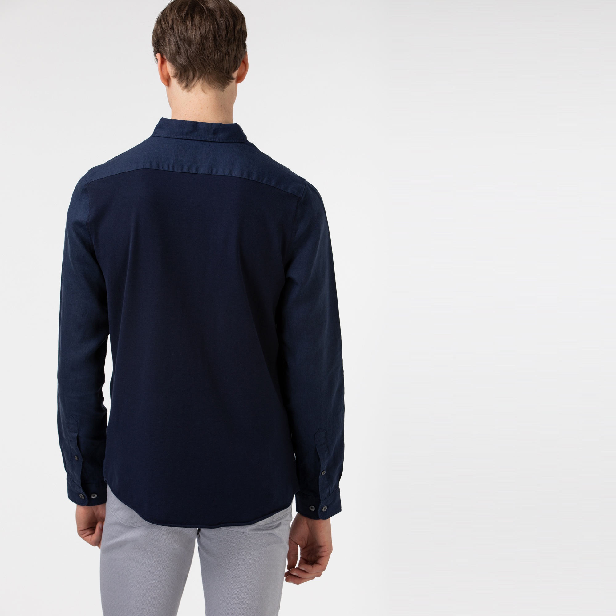 Lacoste Erkek Slim Fit Keten Lacivert Gömlek