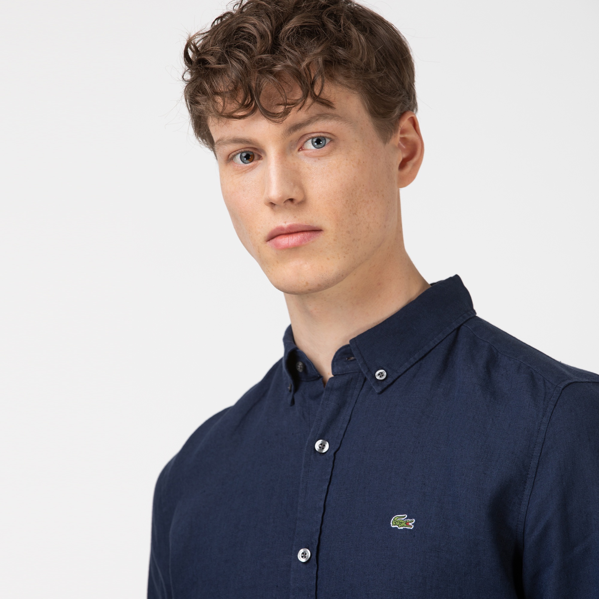 Lacoste Erkek Slim Fit Keten Lacivert Gömlek