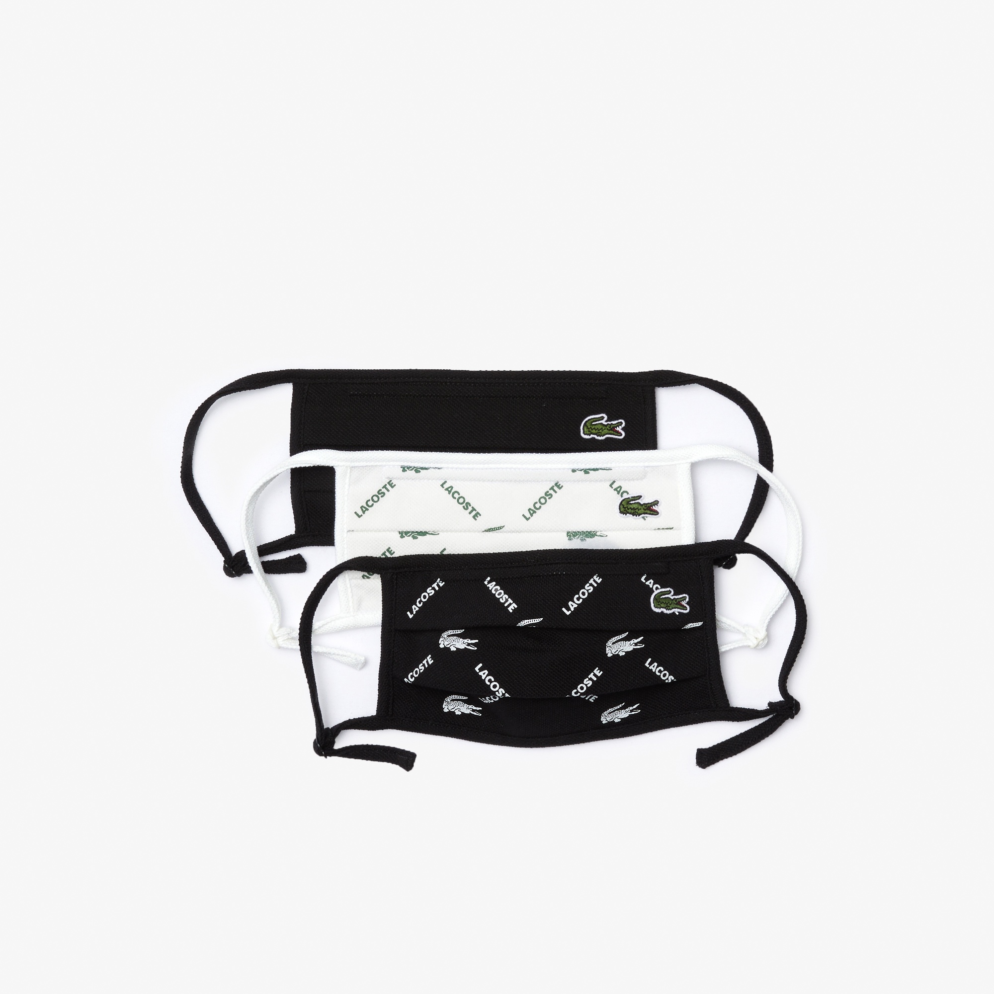 Lacoste Pamuklu Yıkanabilir Siyah - Beyaz Baskılı 3'lü Maske
