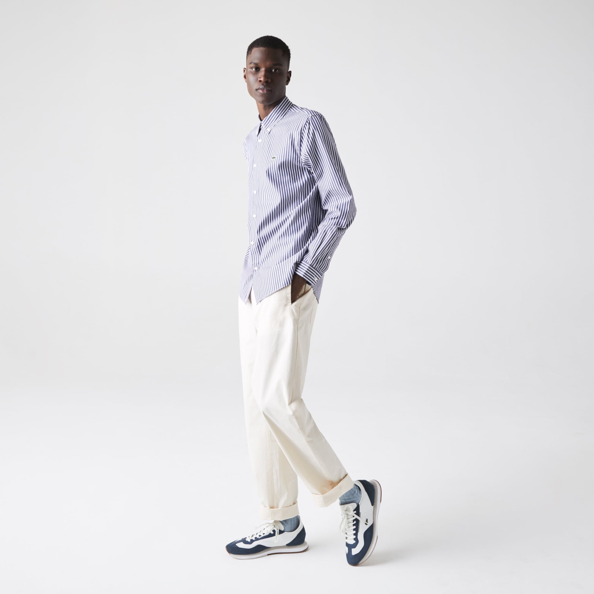 Lacoste Erkek Regular Fit Çizgili Gri Gömlek