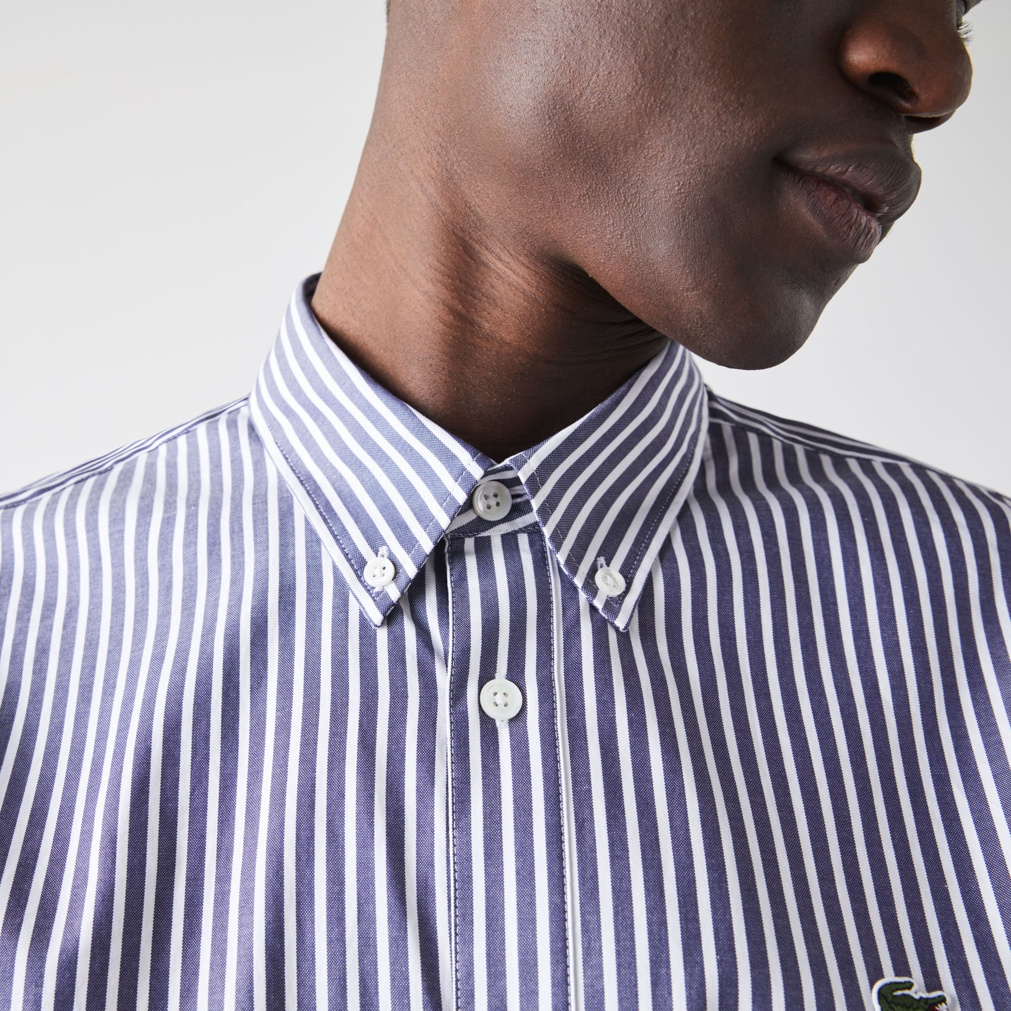 Lacoste Erkek Regular Fit Çizgili Gri Gömlek