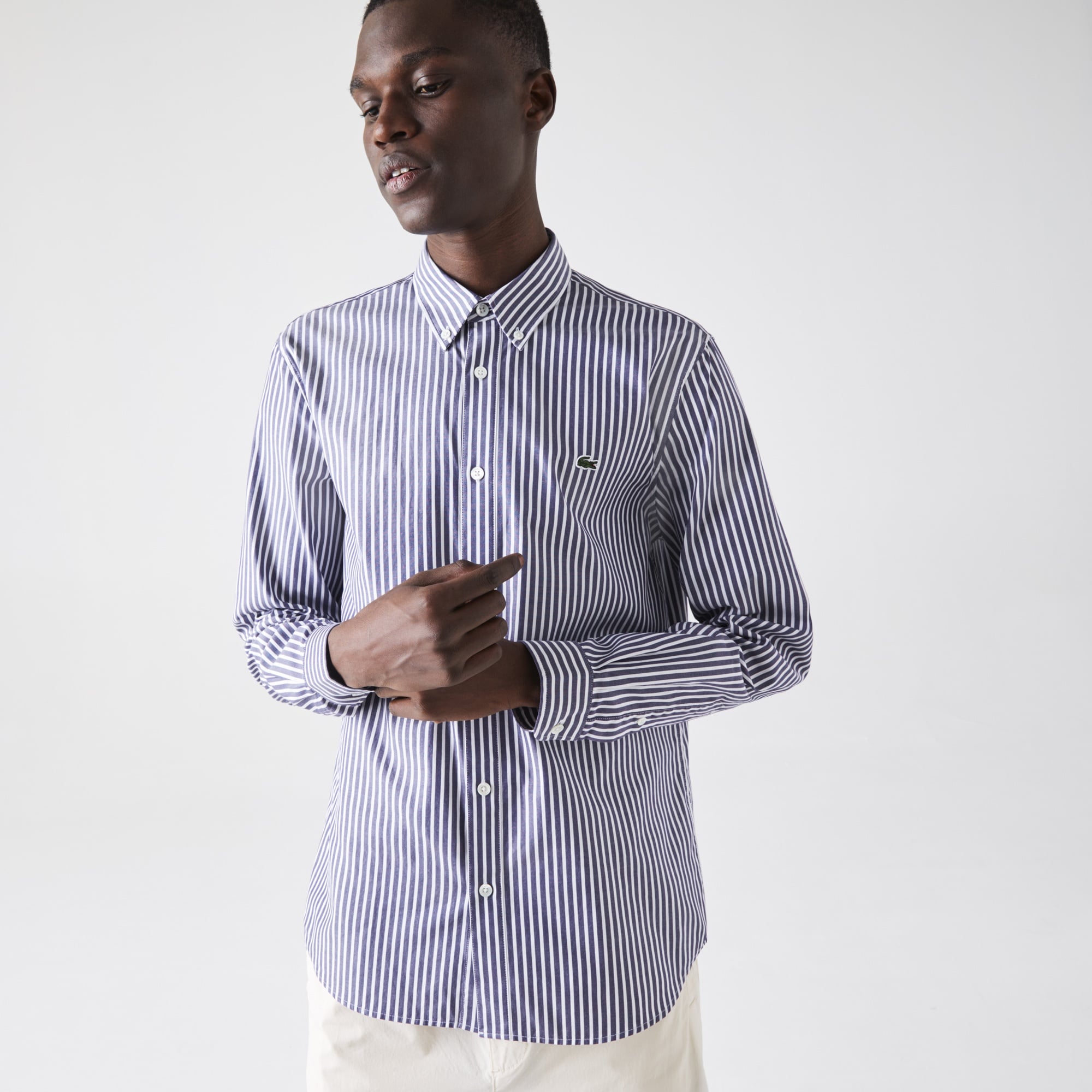 Lacoste Erkek Regular Fit Çizgili Gri Gömlek