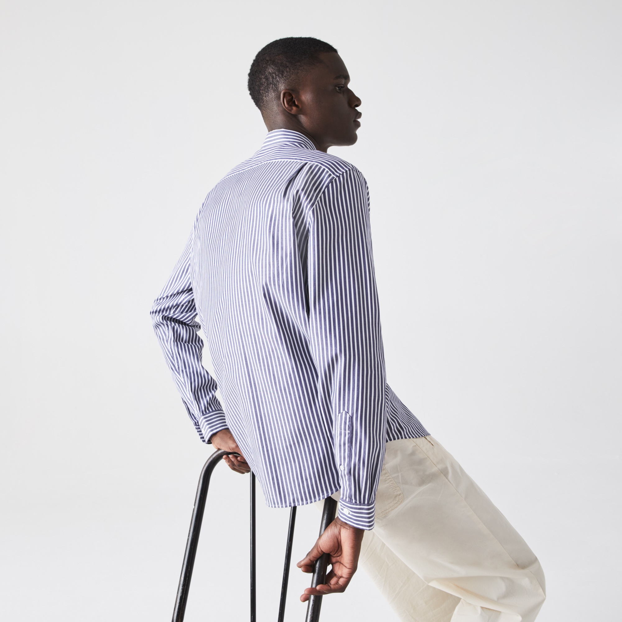 Lacoste Erkek Regular Fit Çizgili Gri Gömlek