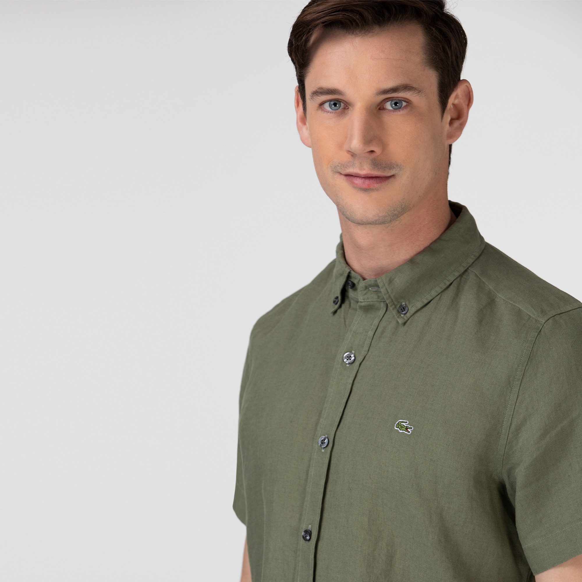 Lacoste Erkek Slim Fit Kısa Kollu Haki Gömlek