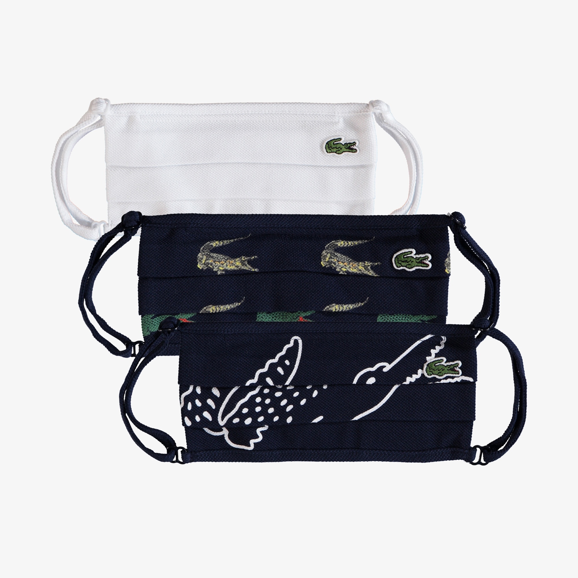 Lacoste Pamuklu Yıkanabilir Lacivert - Beyaz Baskılı 3'lü Maske