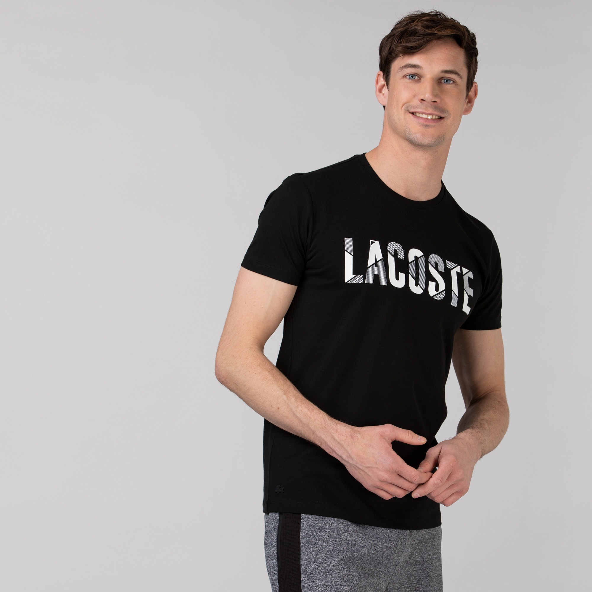 Lacoste Erkek Bisiklet Yaka Baskılı Siyah T-Shirt