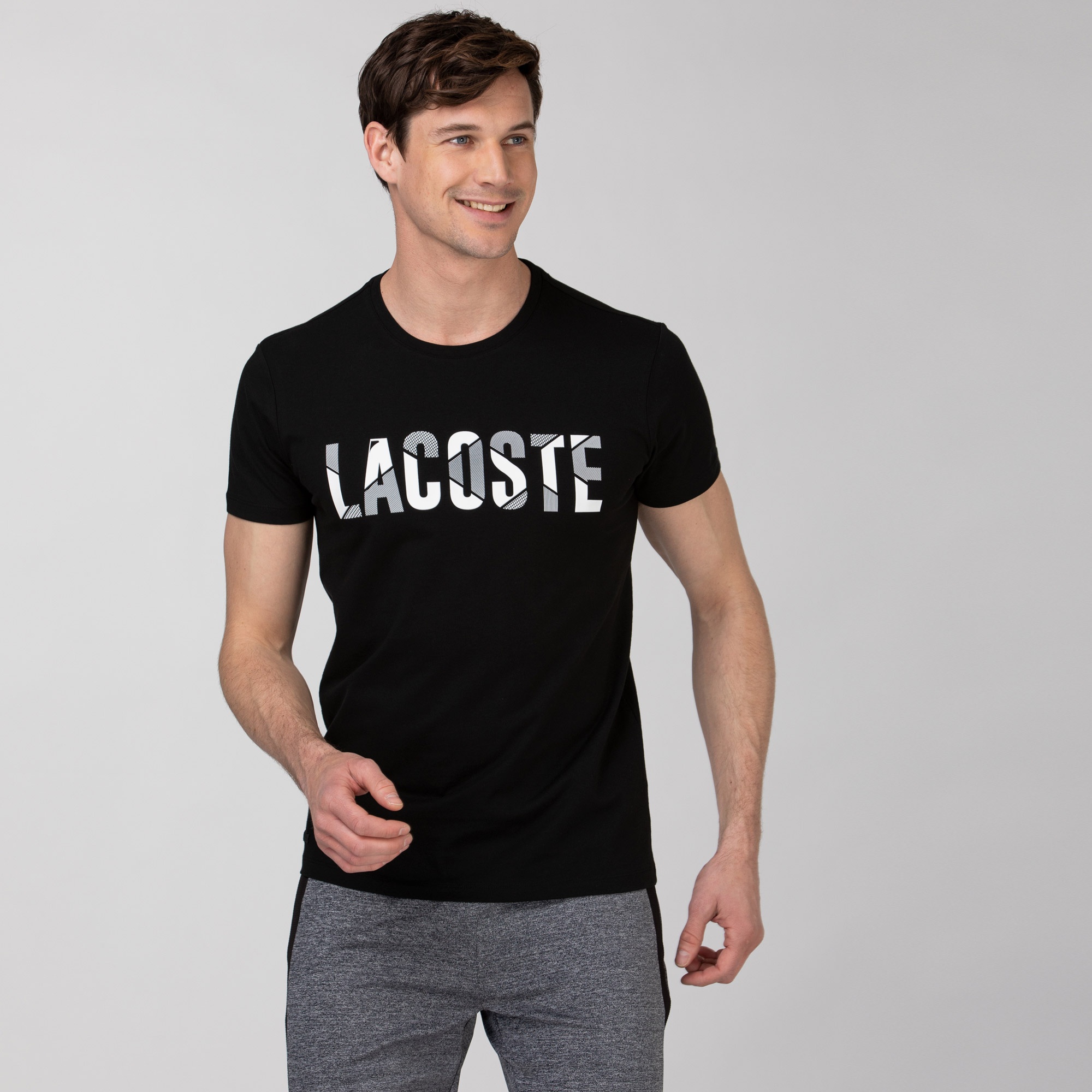 Lacoste Erkek Bisiklet Yaka Baskılı Siyah T-Shirt