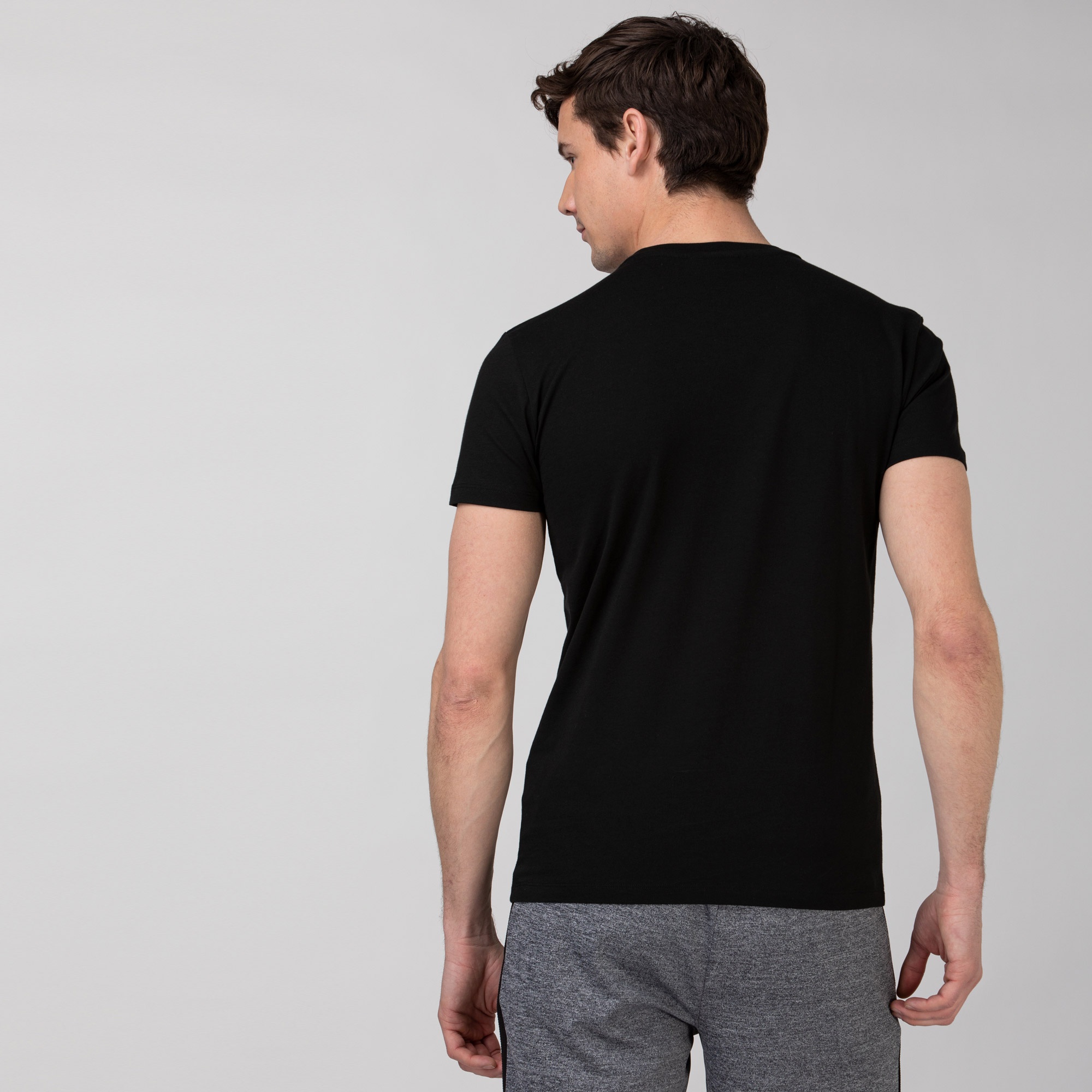 Lacoste Erkek Bisiklet Yaka Baskılı Siyah T-Shirt