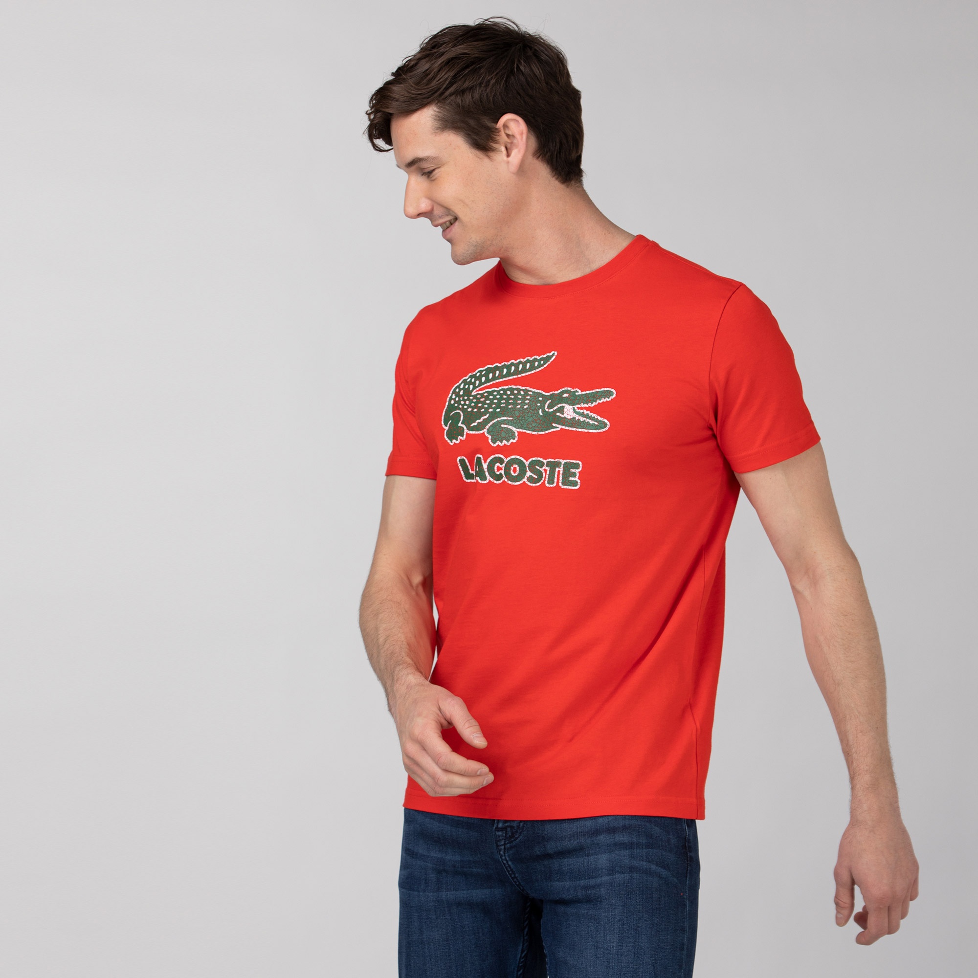 Lacoste Erkek Regular Fit Bisiklet Yaka Baskılı Kırmızı T-Shirt